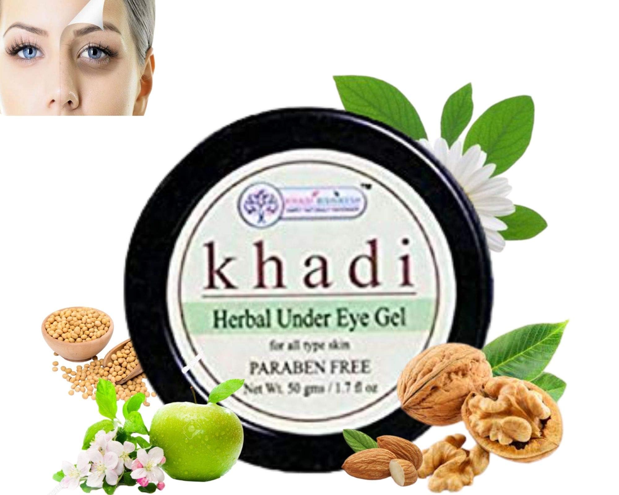 Khadi Rishkeshayurvedic Under Eye Cream Gel For Dark Circles, Wrinkles & Fine Lines Remover With Almond & Walnut For Women & Men