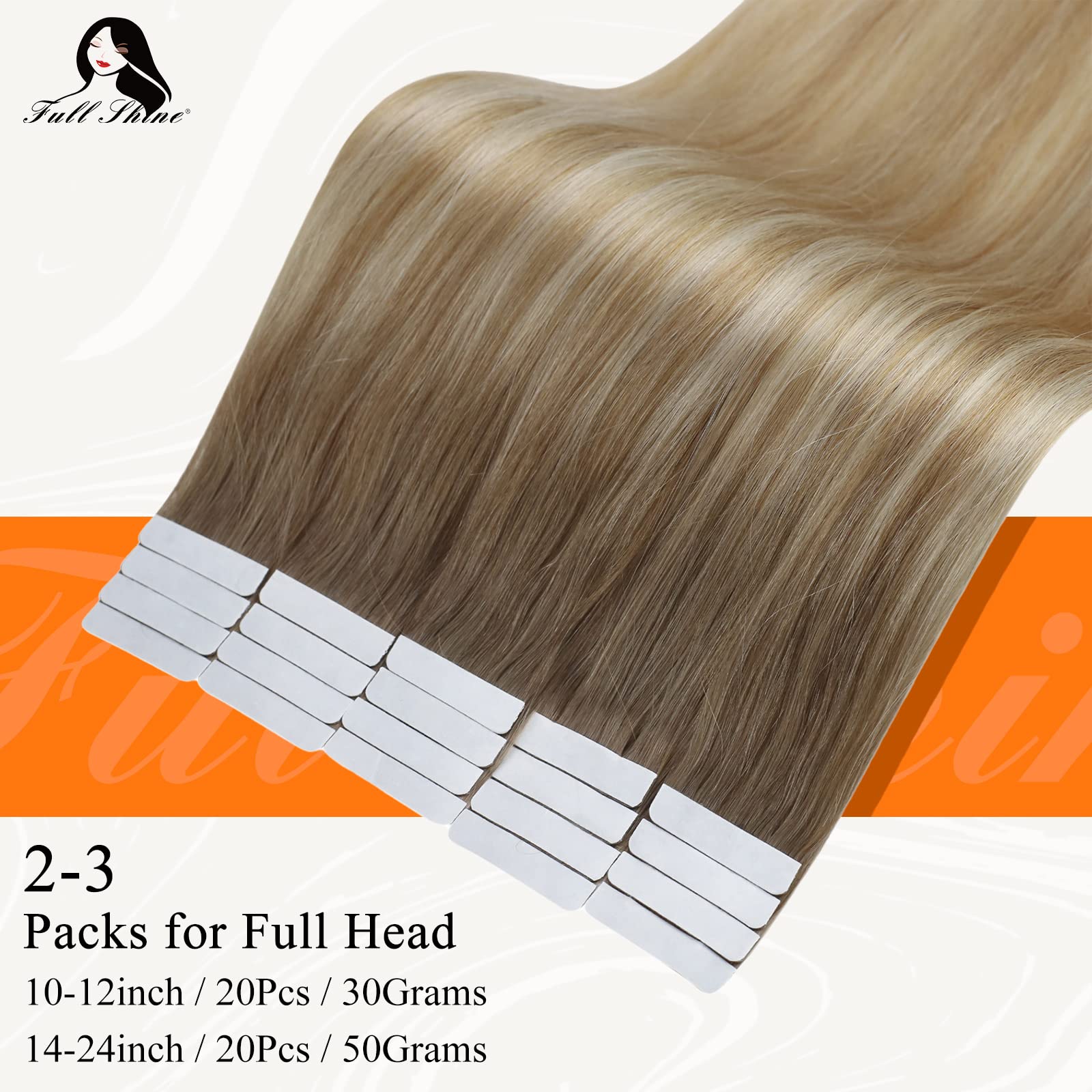 Fshine Tape In Hair Extensions Ombre Human Hair 20 Inch 50G Real Hair Tape In Extensions Balayage Color 6 Chestnut Brown To 27 H