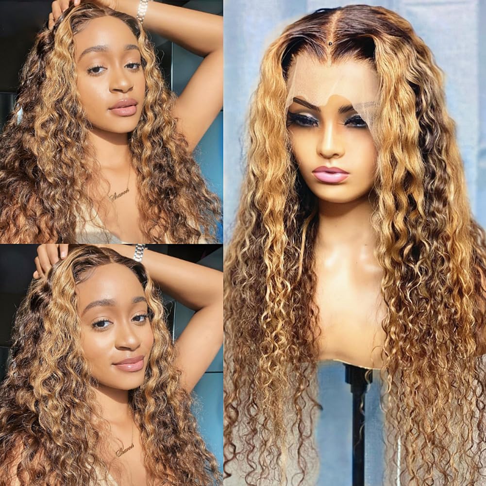 Alibeauty Highlight Ombre Lace Front Wigs Human Hair Pre Plucked With Baby Hair Honey Blonde 13X4 Hd Glueless Lace Frontal Water