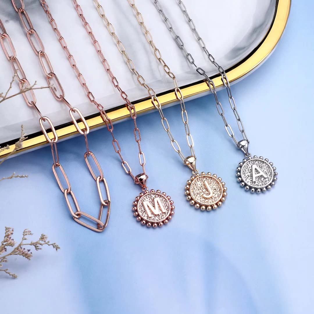 Ursteel Layered Initial Necklaces for Women, Letter J Initial Necklaces for Women Rose Gold Necklace Layered Paperclip Chain Nec