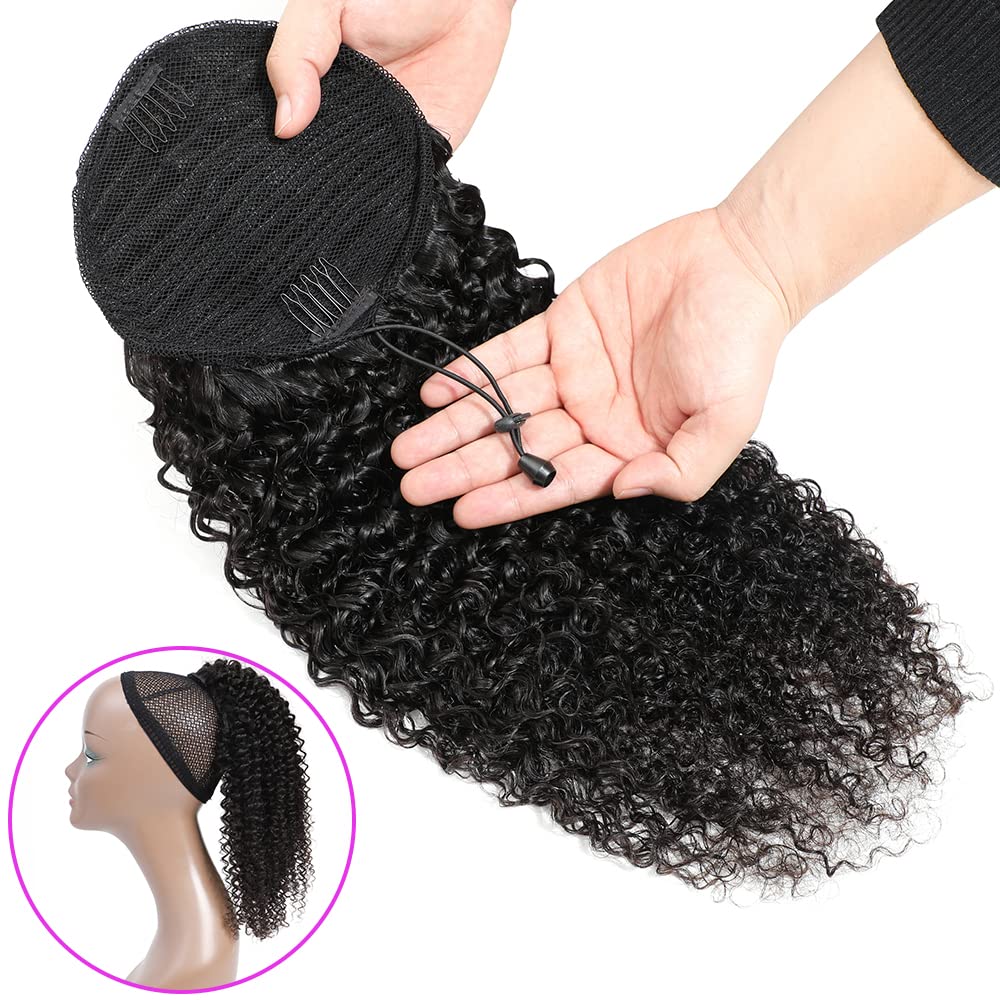 Adette 18 Inch Curly Ponytails Human Hair Drawstring Ponytail Extension Kinky Curly Clip In Pony Tail Hair Extensions Hair Piece