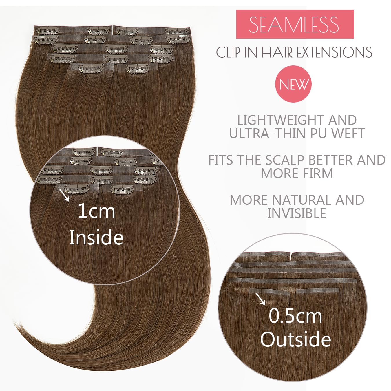 Loxxy Clip In Hair Extensions 20Inch Seamless Clip In Hair Extensions Human Hair Natural Silky Straight Hair Invisible Pu Weft T