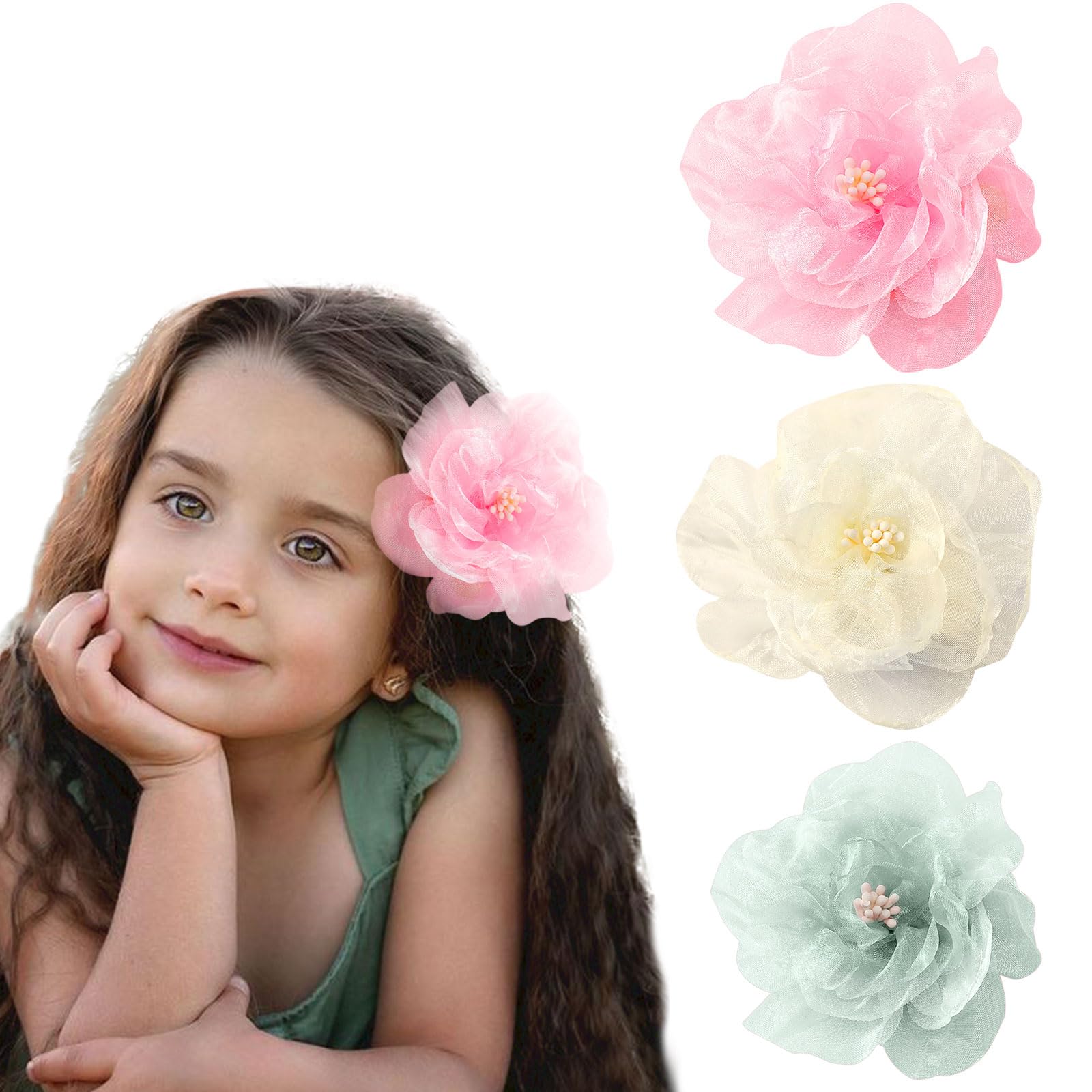 Paderison 3Pcs Hawaiian Flower Hair Clip for Women Flower Hair Clips Hair Flower Clips with Pearl Orchid Hair Clip Hair Accessor