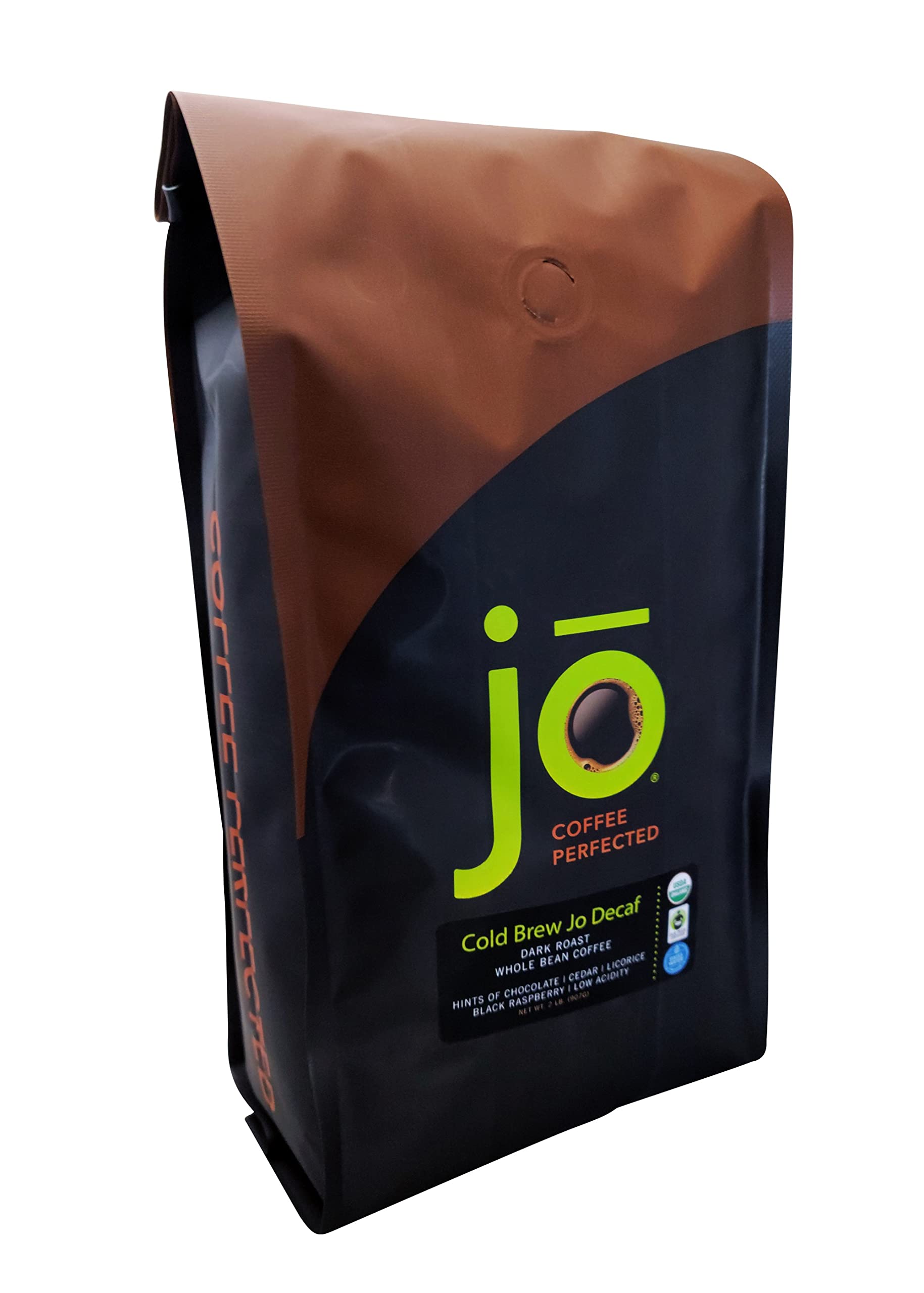 Cold Brew Jo Decaf: 2 Lb Whole Bean Usda Organic Decaf Coffee, Dark French Roast, Swiss Water Process, Soft Velvety Texture, Low