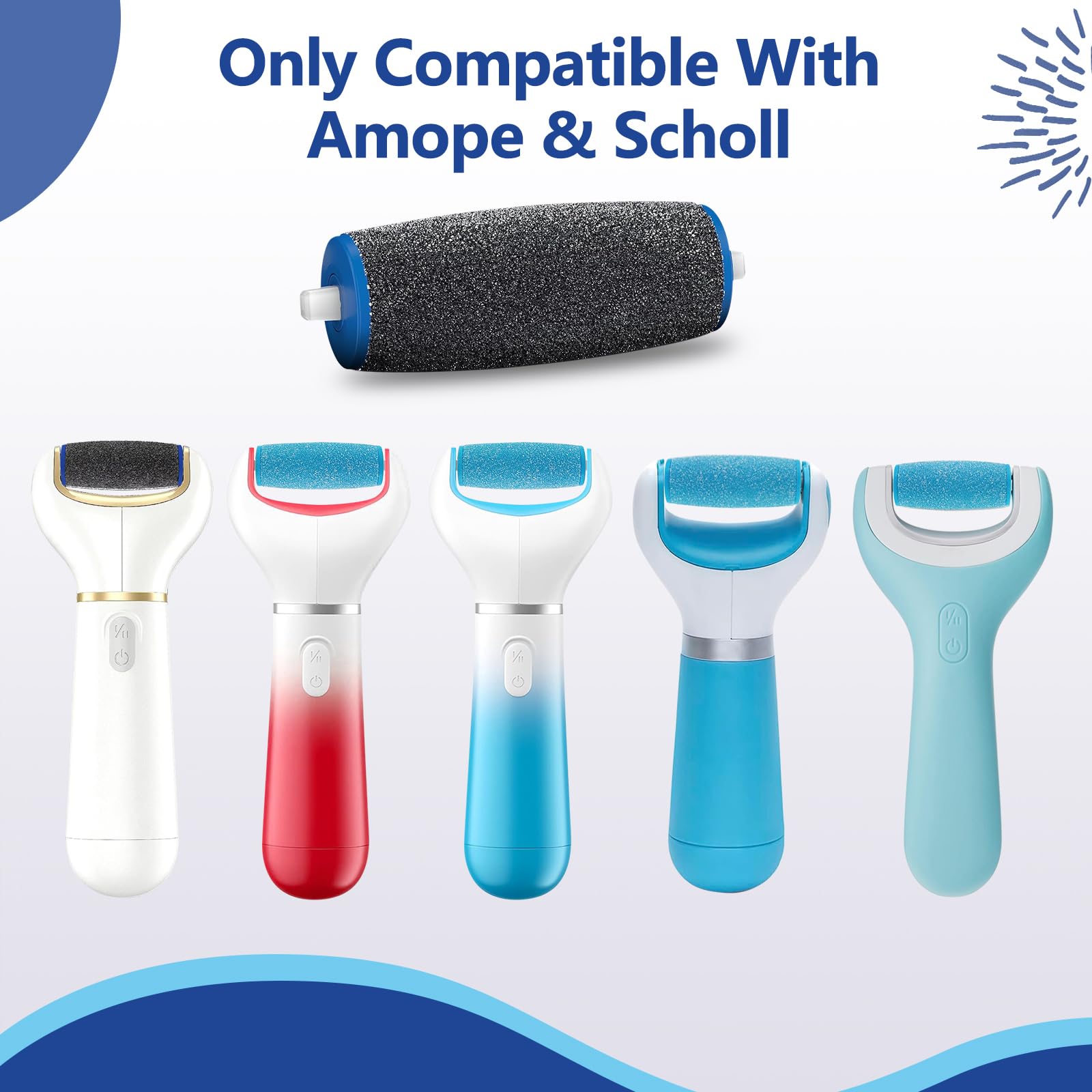 ZABOUL 11 Pack Replacement Roller Heads for Amope Pedi Perfect - 6 Extra Coarse & 5 Regular Coarse, Black+Blue, Model XJQ-F10