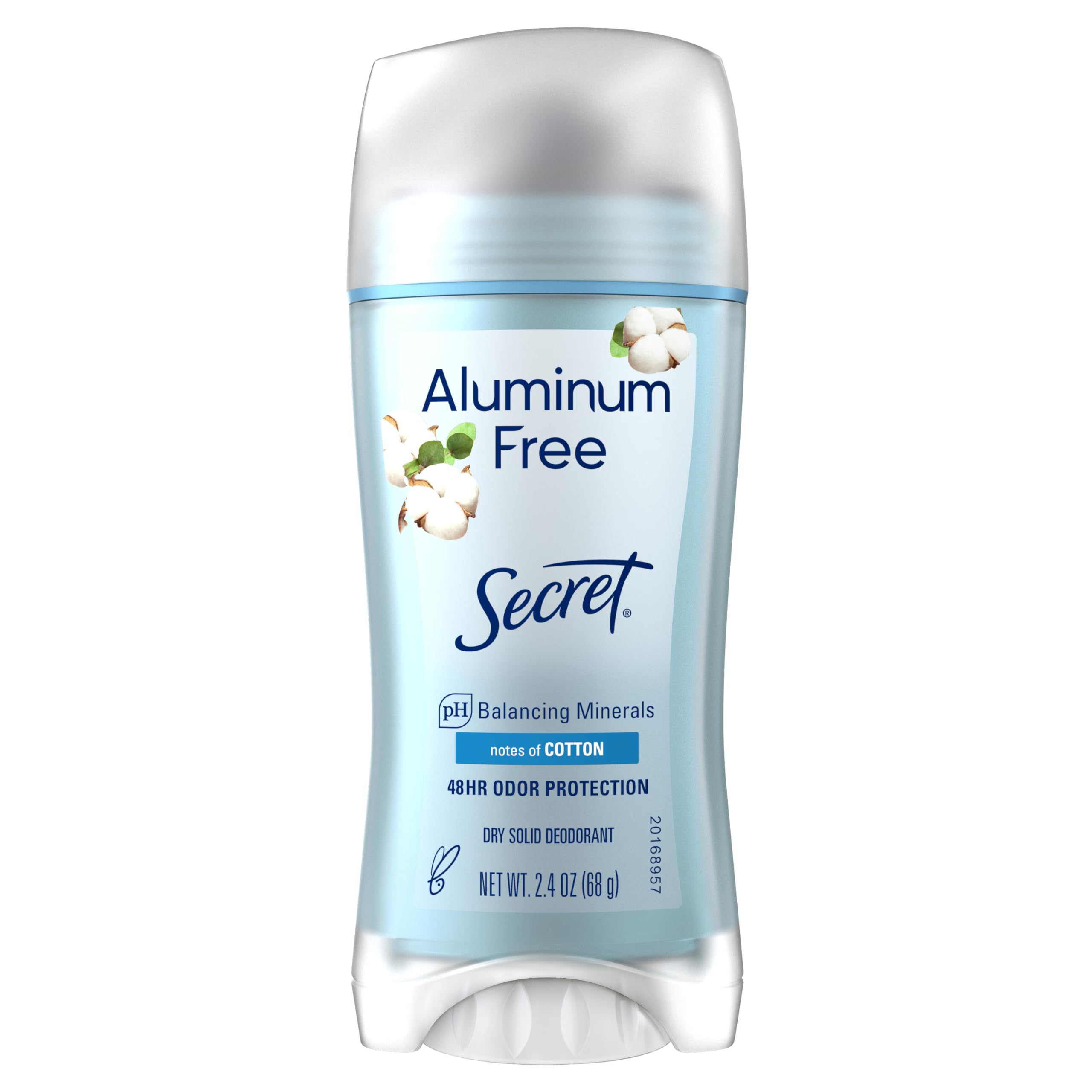 Secret Deodorant Aluminum Free For Women, 48Hr Odor Protection, Free Of Parabens Dyes Talc & Baking Soda, Cotton Scent, 2.4 Oz