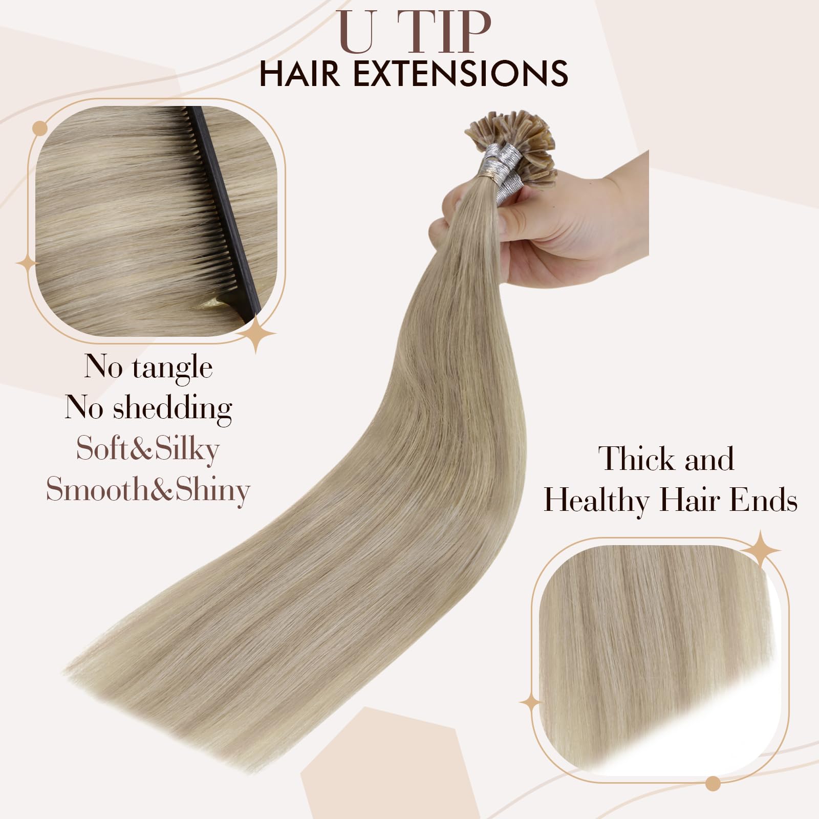 Hetto Remy Human Hair Utip Extensions #17 Ash Blonde Highlight #23 Light Blonde Utip Hair Extensions Fusion U Tip Extensions Rea