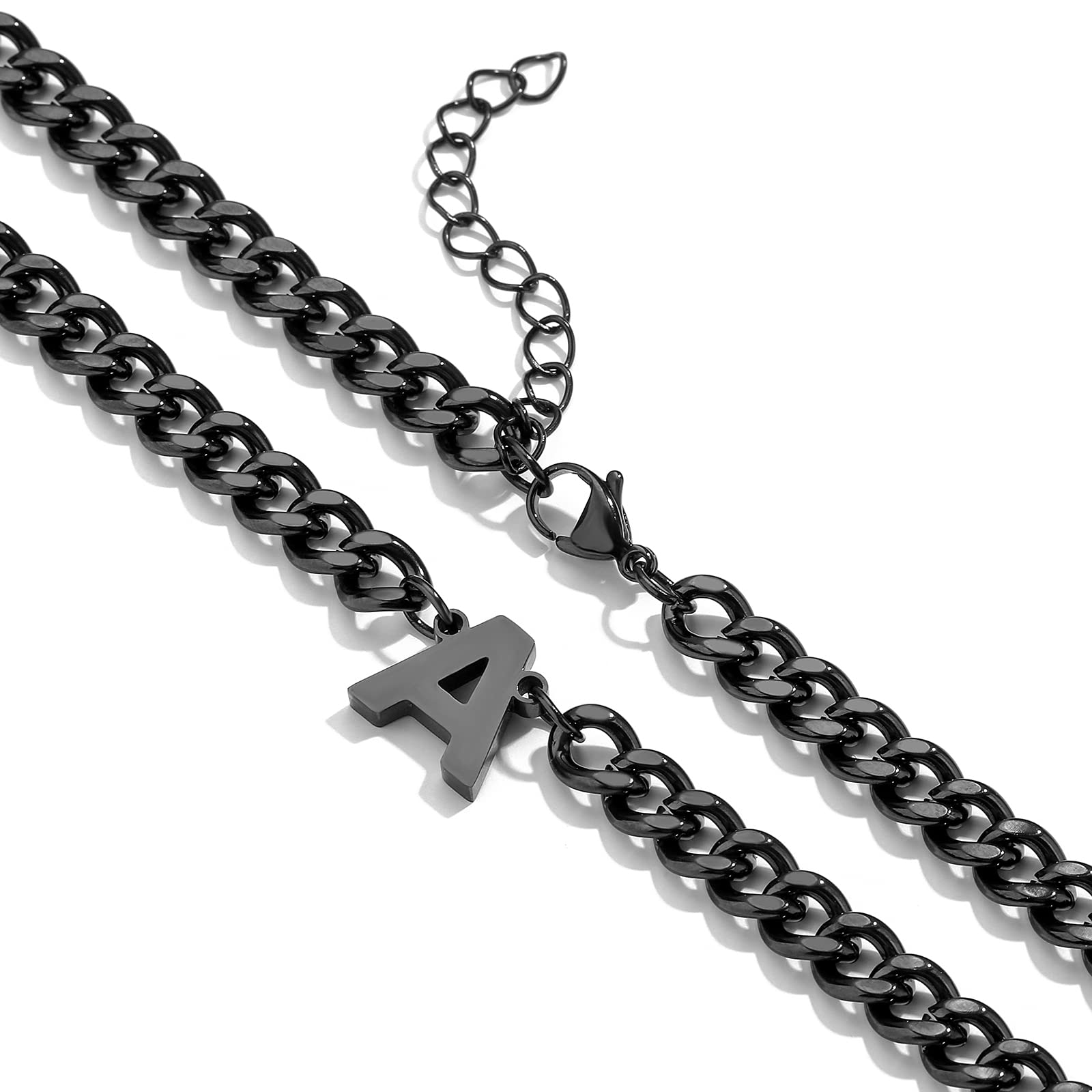 DuoDiner T Letter Necklace Initial Cuban Link Chain for Men Boys Stainless Steel Pendant Gift Black