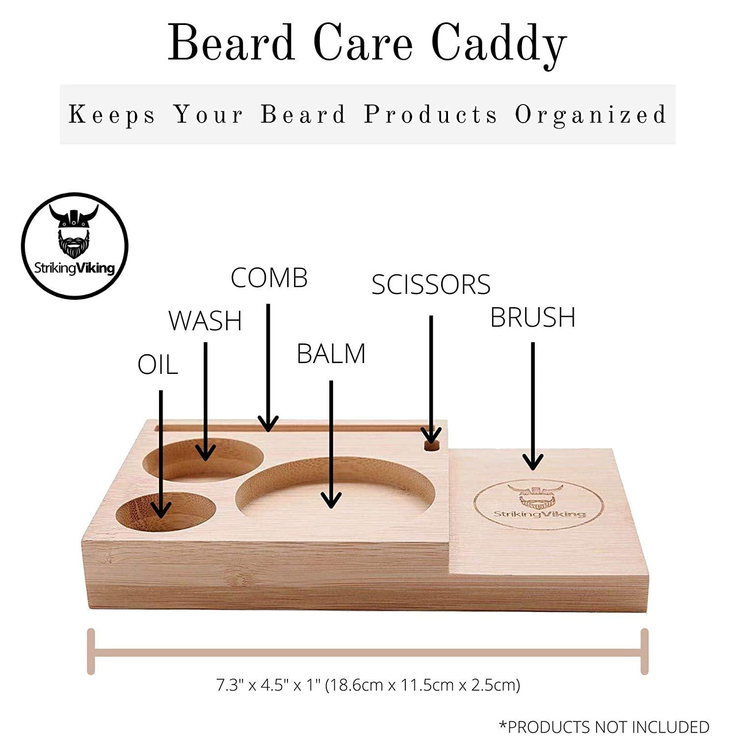 Striking Viking Beard Caddy - Countertop Bathroom Organizer for Beard Oil, Balm, Wash, Comb, Brush & Scissors (1pc)