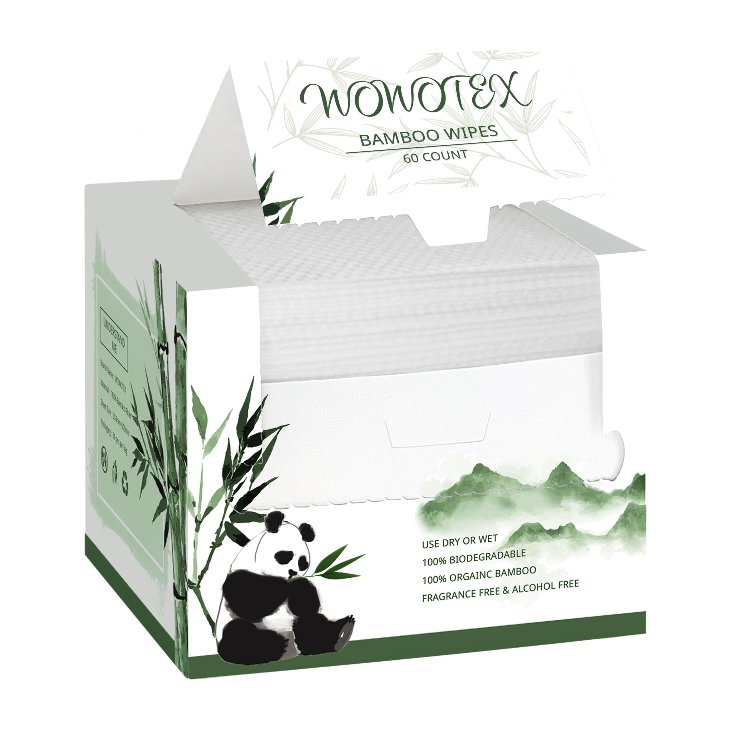 WOWOTEX Bamboo Viscose Disposable Face Towel Biodegradable Large Dry Face Wipes 60 Count Extra Thick Soft Clean Facial Towels fo