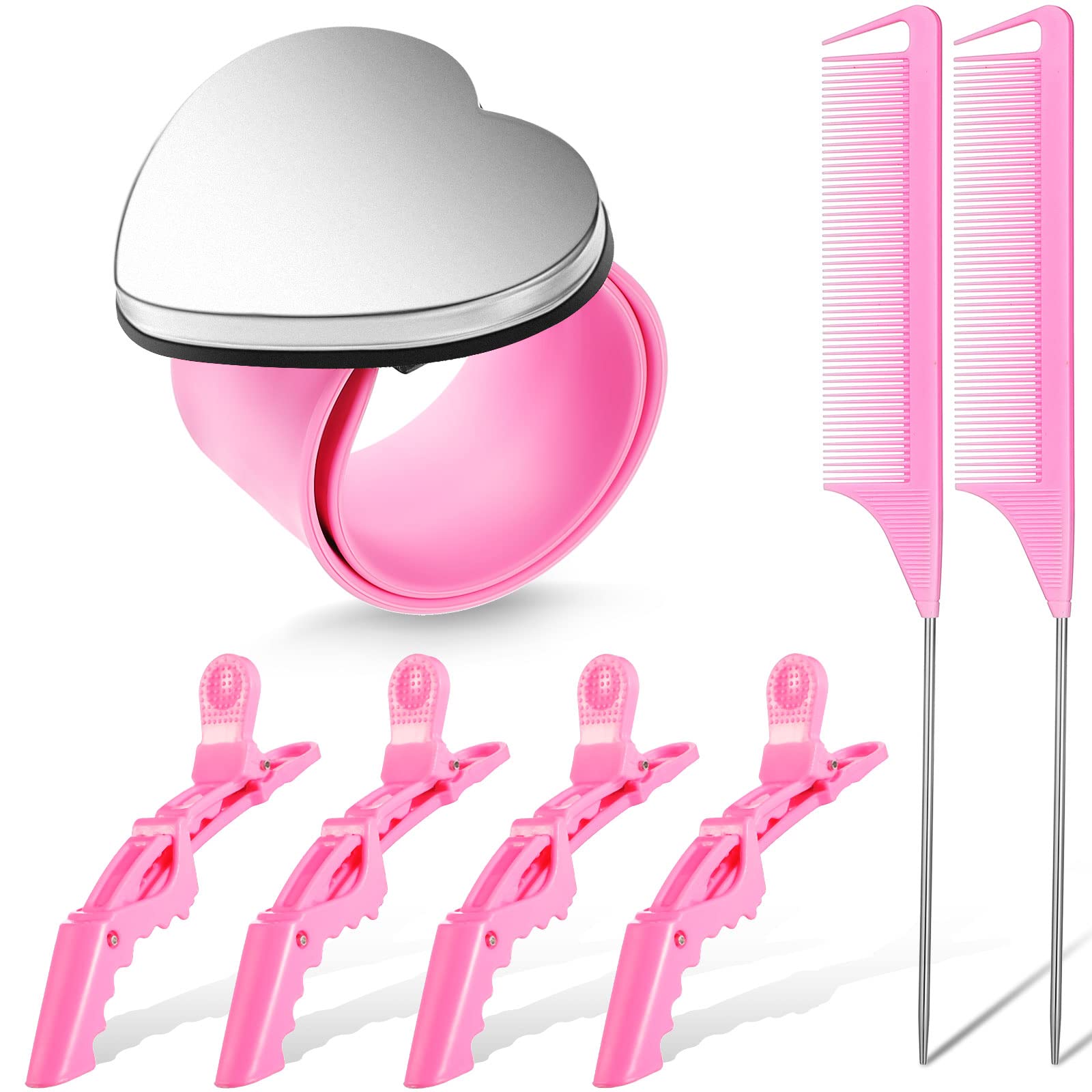 Nuenen Hair Braiding Tools 7 Pieces Set Including Magnetic Pin Wristband, Stainless Steel Rat Tail Combs, And Wide Teeth Alligat