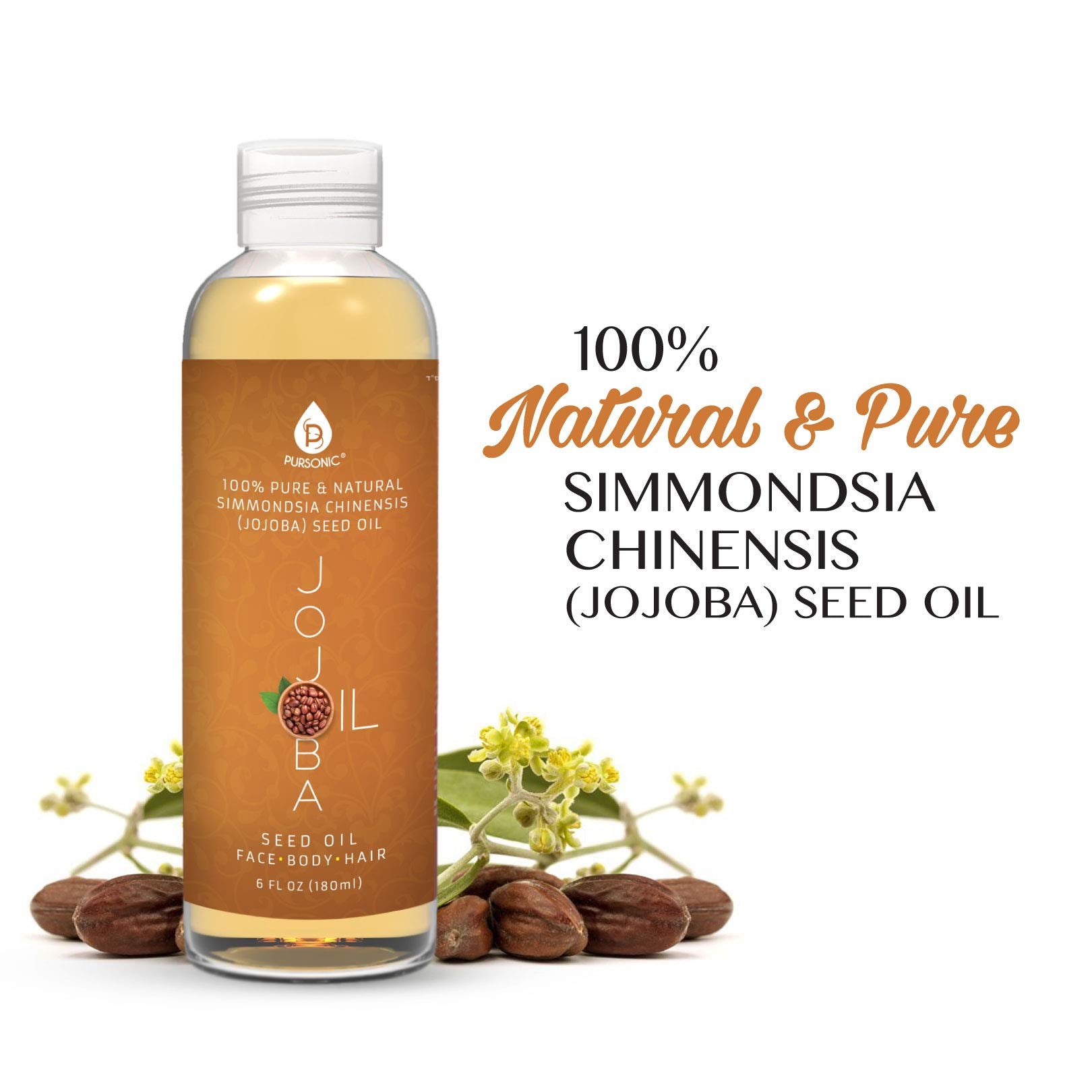 Pursonic Pursonic 100% Cold Pressed Pure Golden Jojoba Oil For Dry Skin Or Damaged Hair, Natural & Unrefined - Moisturizes & Rev