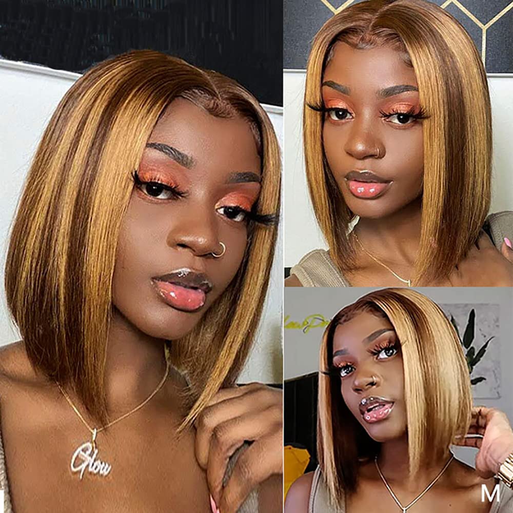 Hd Transparent Wear And Go Glueless P4/27 Highlight Bob Wig Human Hair 13X4 Frontal Lace Wig Ombre Brown Honey Blonde Highlight