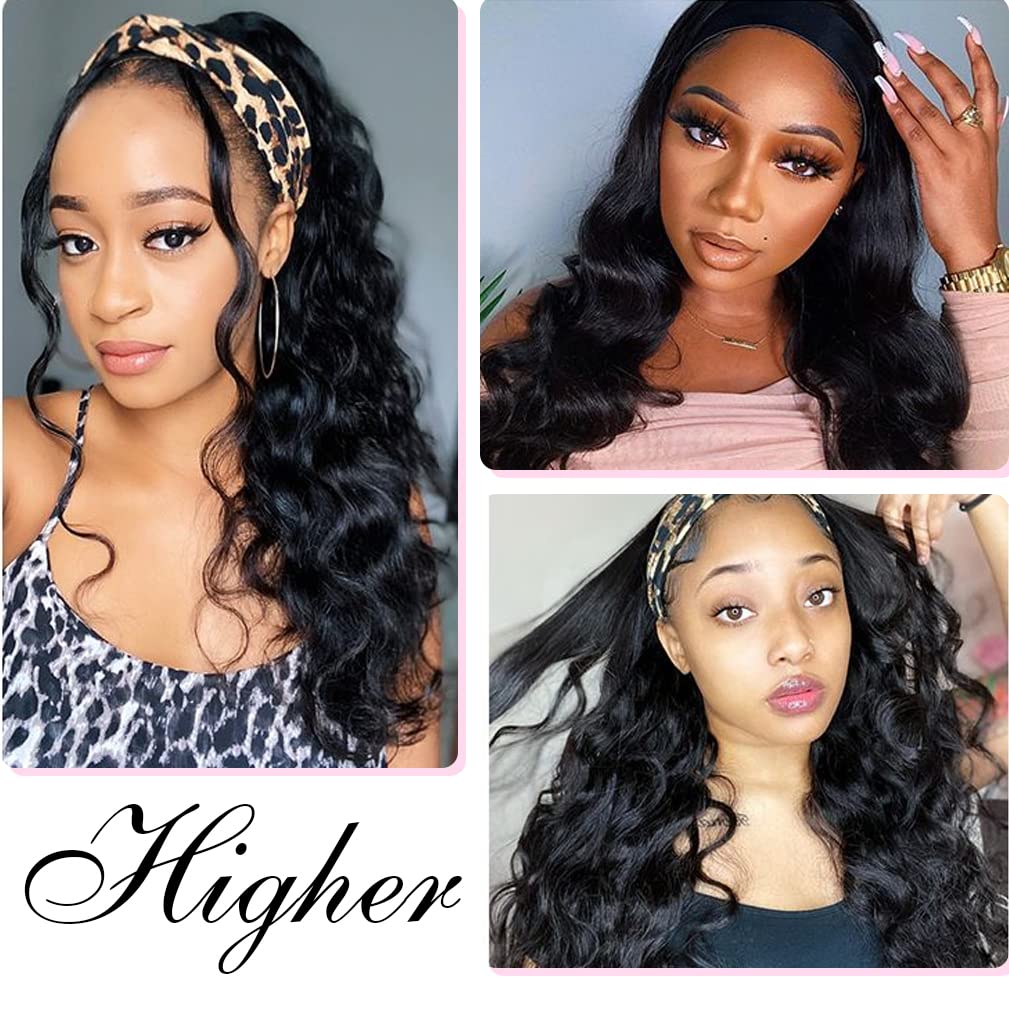 higher Body Wave Headband Human Hair Wig 18 Inch Glueless None Lace Front Wig Brazilian Virgin Hair Wear and Go Wigs for Black W