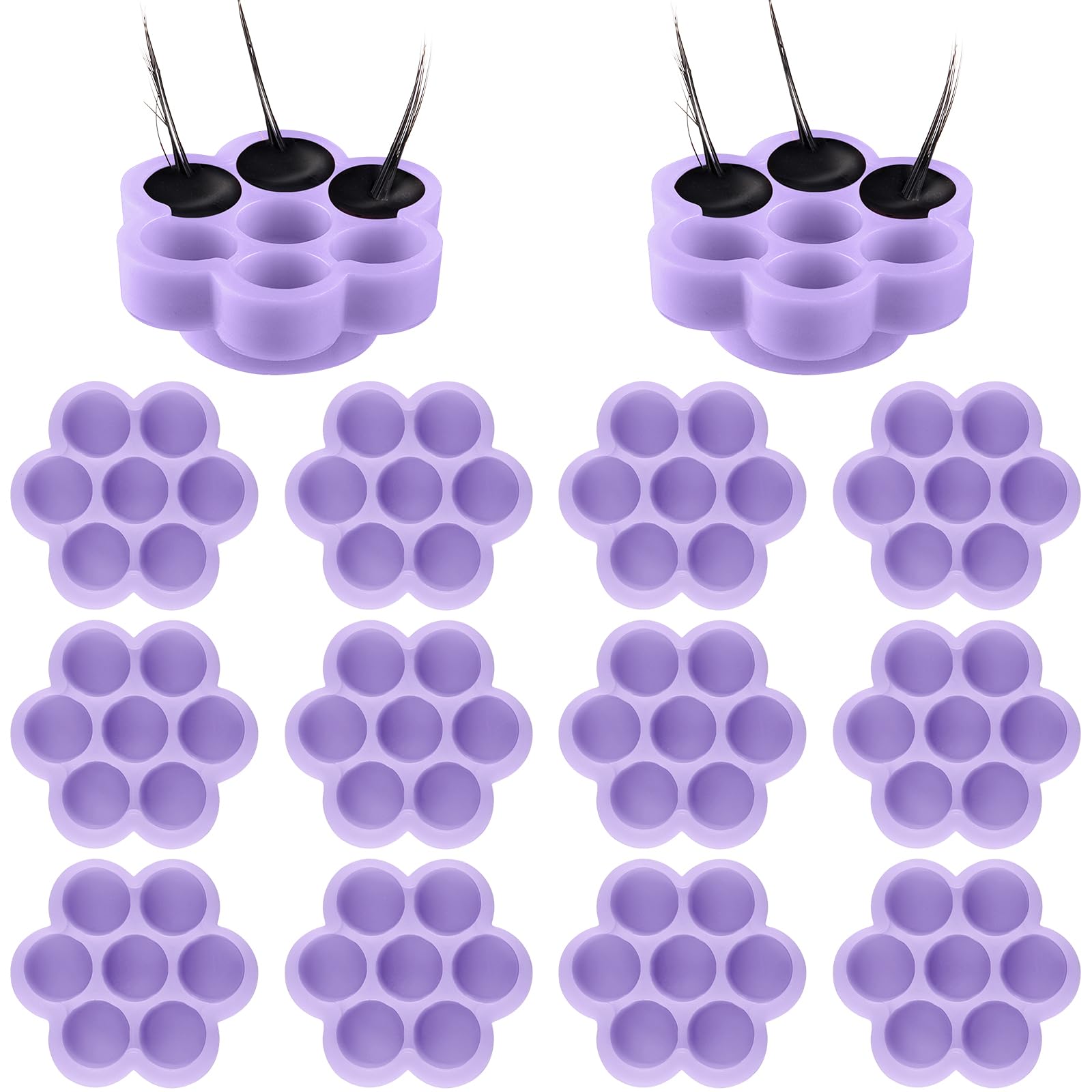 Maitys 200 Pcs Flower Glue Cup Lash Glue Holder Volume Eyelash Extension Flower Pallet Pad Easy Fan Eyelash Ring Cup Bulk for Wo