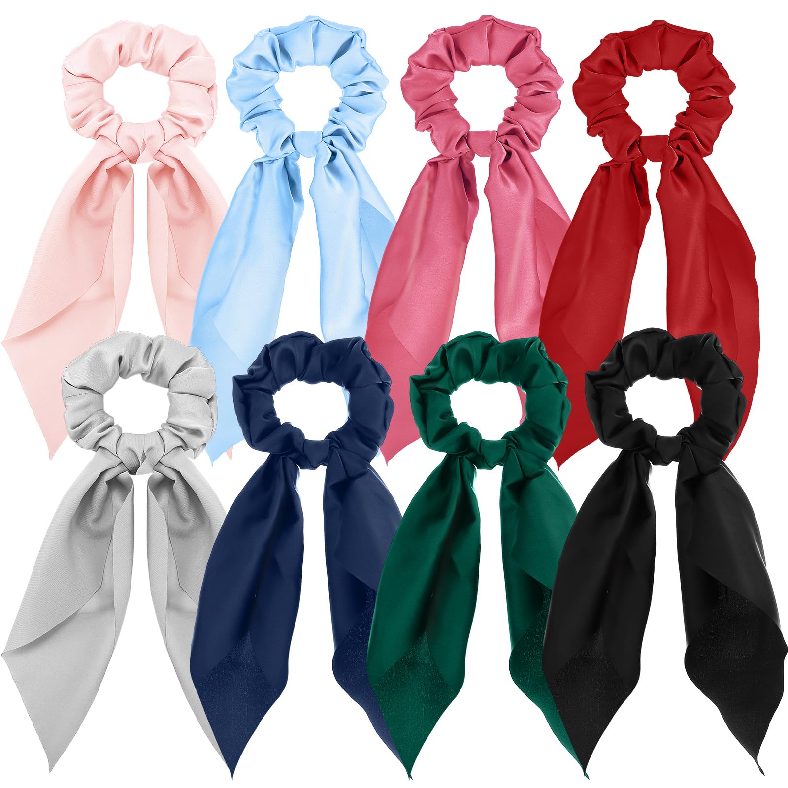 8Pcs Bow Scrunchies, Hair Scarf for Women Knotted Bow Hair Ties Satin Ribbon Scrunchies Girls Party Outfit