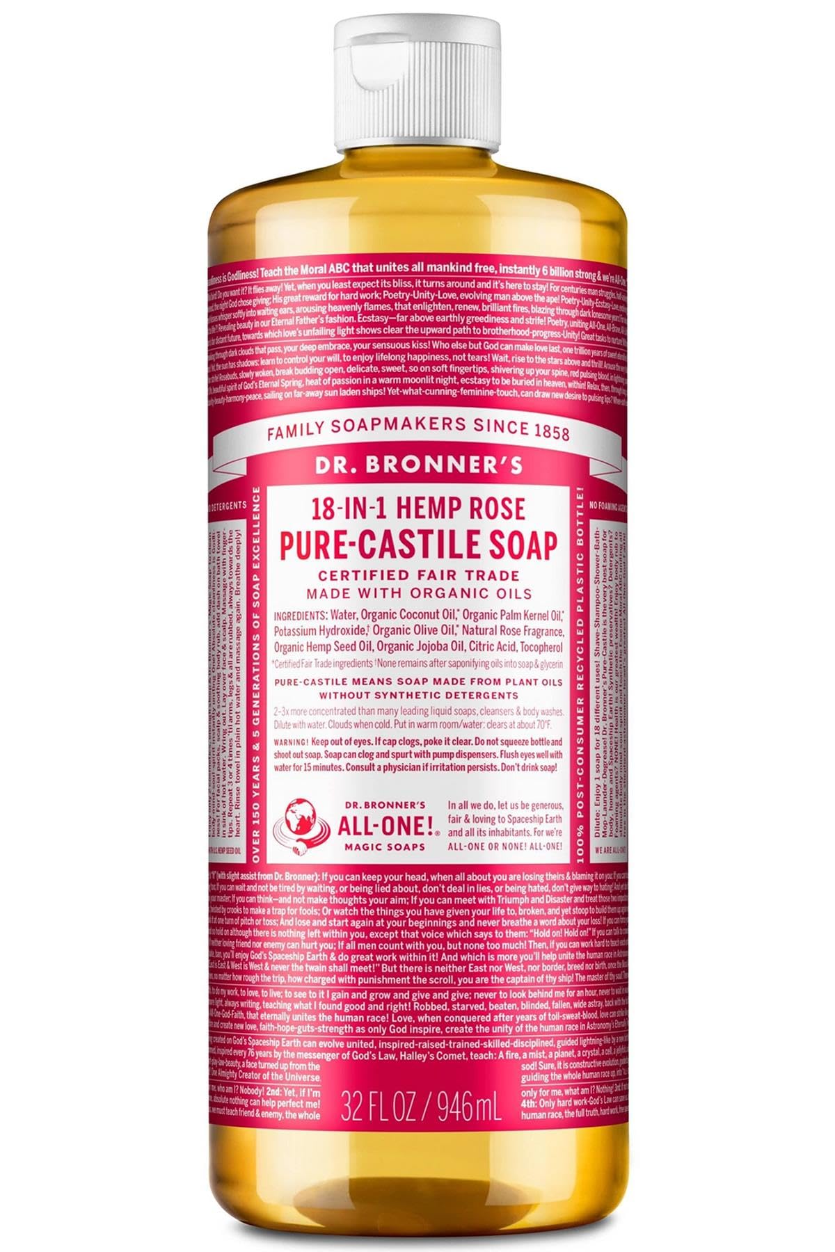 Dr. Bronner S Magic Soaps 18-In-1 Hemp Pure Castile Soaps Rose 32 Fl. Oz. by Dr. Bronner