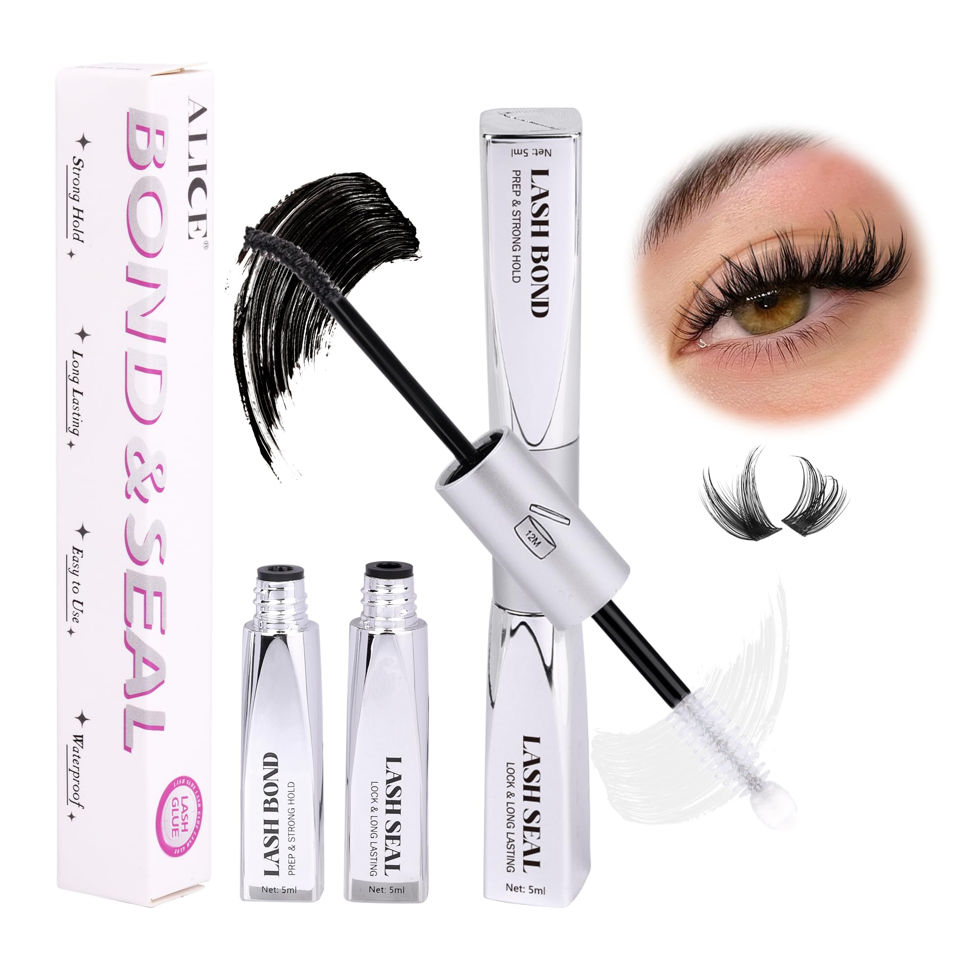 Alice Eyelash Glue Waterproof Lash Extension Glue Bond And Seal For Lash Clusters Long Lasting 48-72 Hours Individual Lash Glue