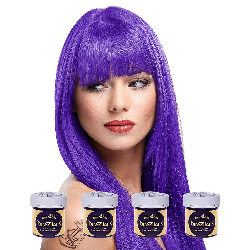 4 X La Riche Directions Semi-Permanent Hair color 88ml Tubs - Violet