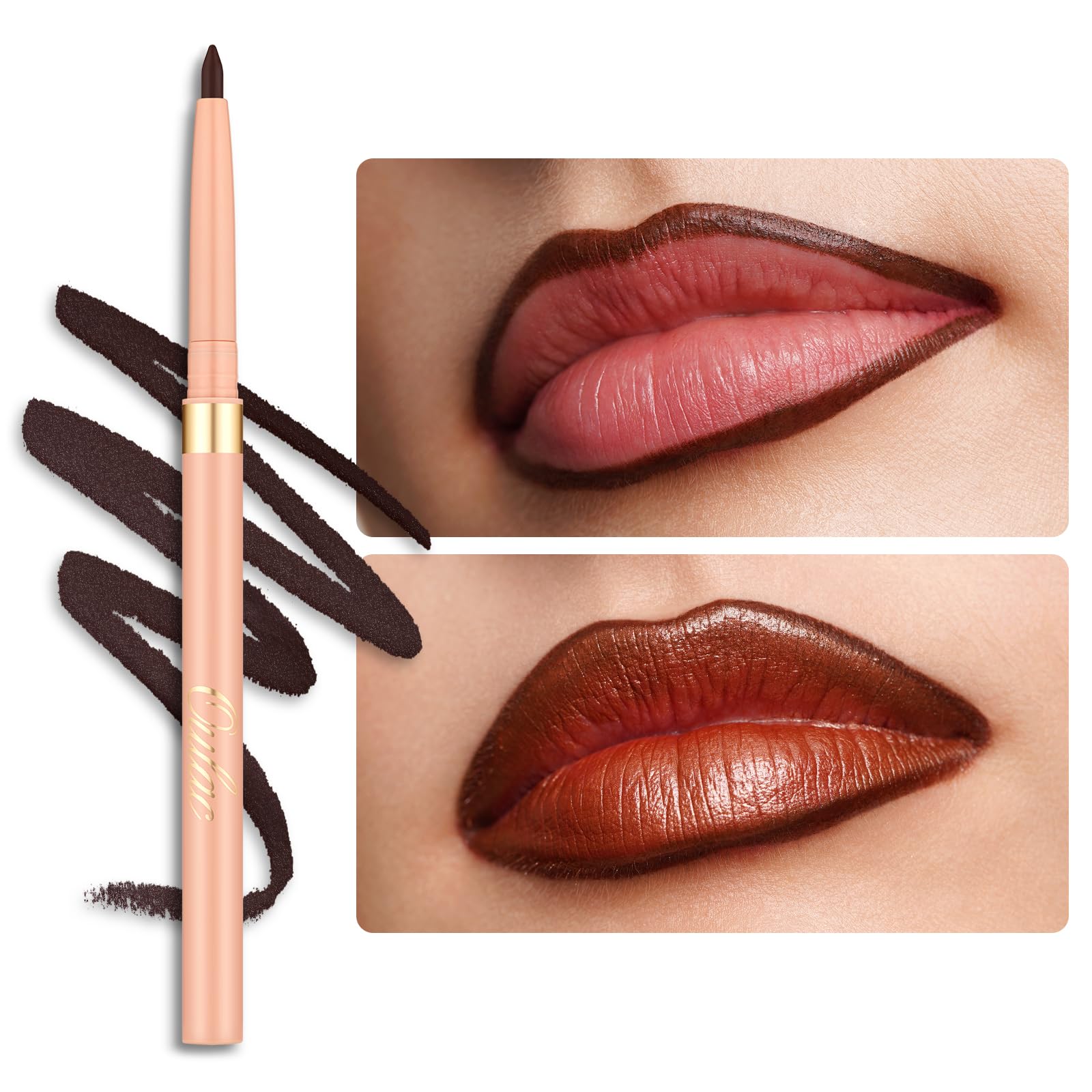 Oulac Brown Lip Liner Pencil, 2In1 Retractable Makup Crayon For Lipliner And Eyeliner, Highly Pigmented, Smooth, Long Lasting An