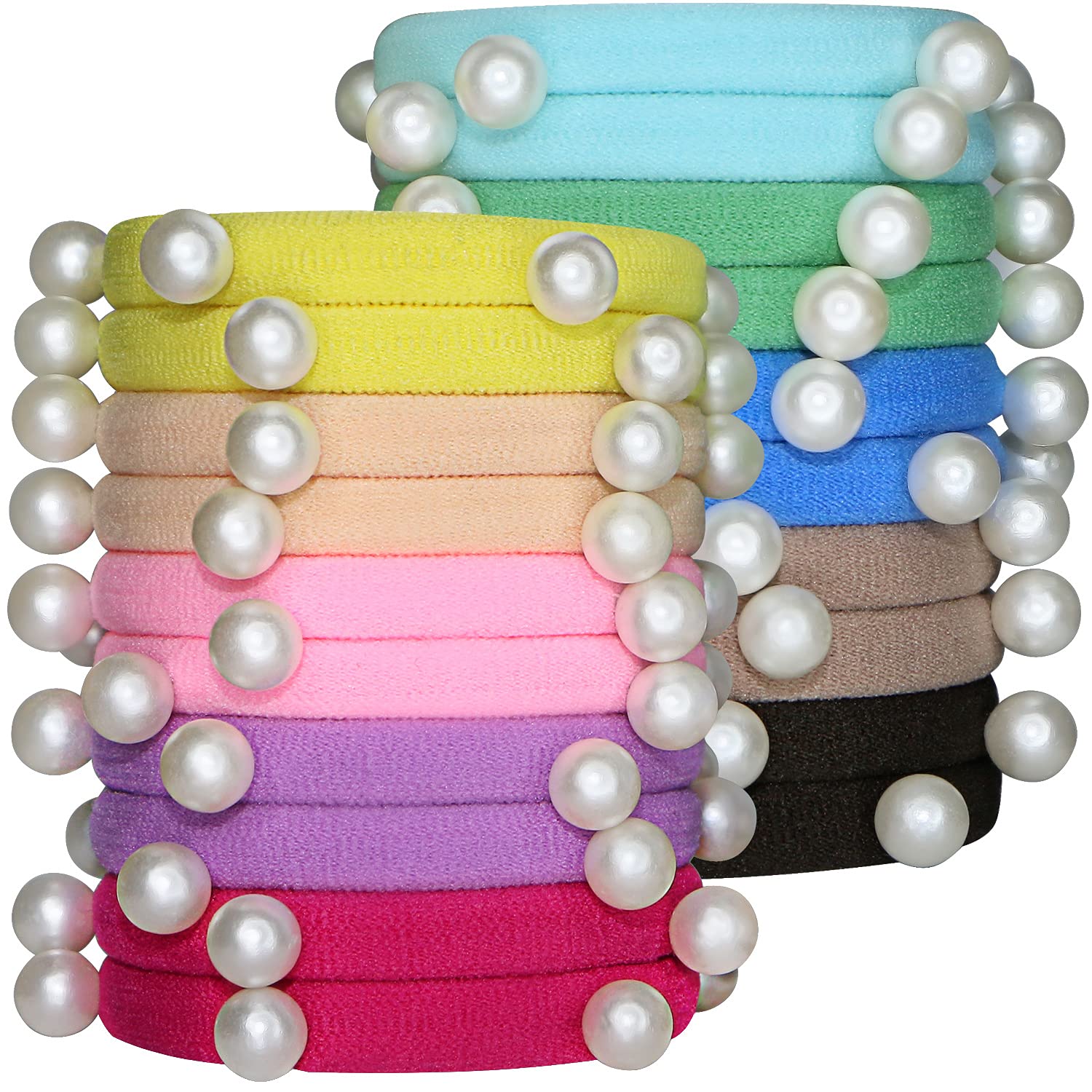 MARY LAVENDER Stretch Hair Ties with Pearls for All Hair Types 10 Colors No Break Hair Elastics Ponytail Holders Hair Scrunchies