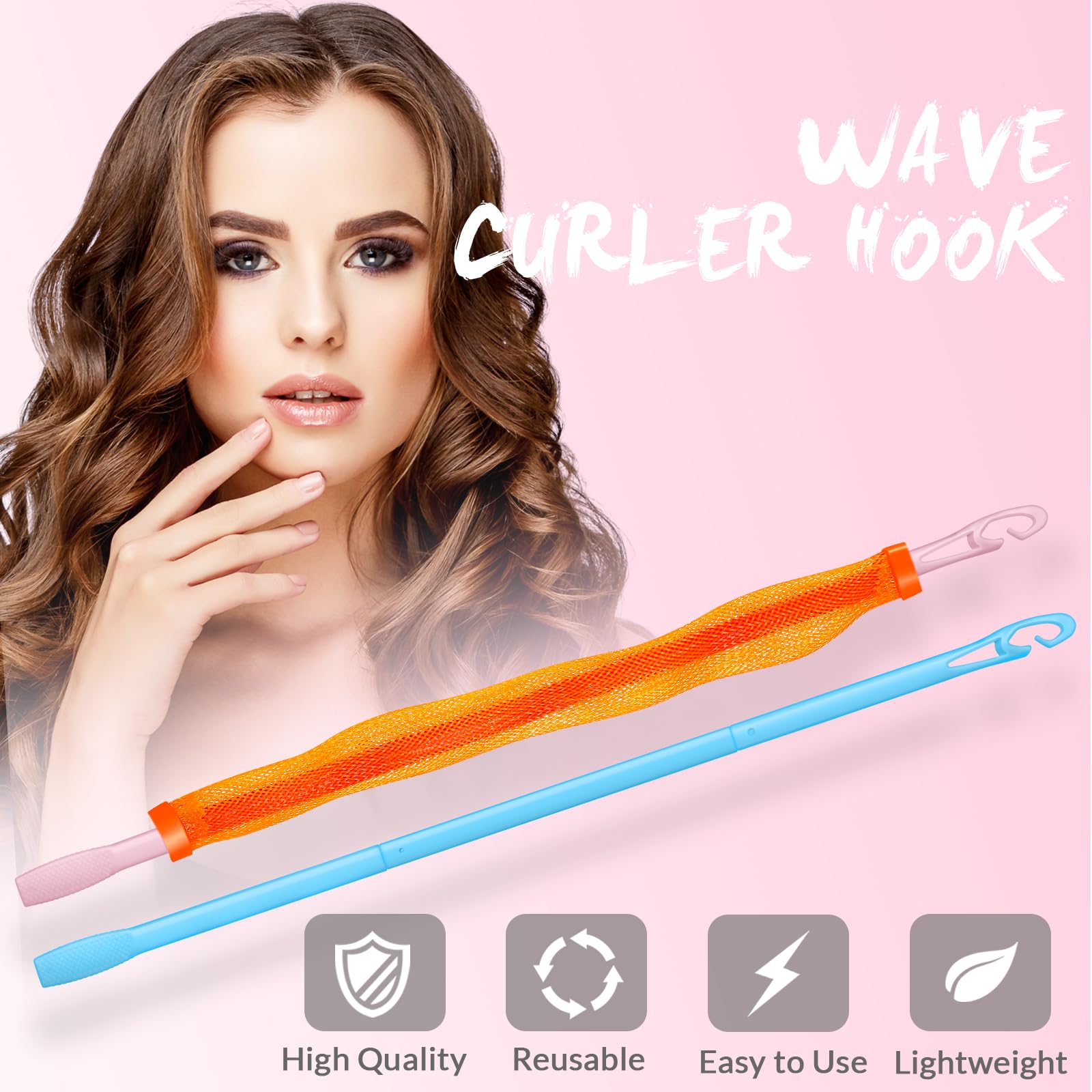 Yilloog 4 Pcs Spiral Hair Curlers For Long Wave Styling - Heatless Hook Curls In 13.8 And 22 Inch Lengths (Light Blue, Pink)