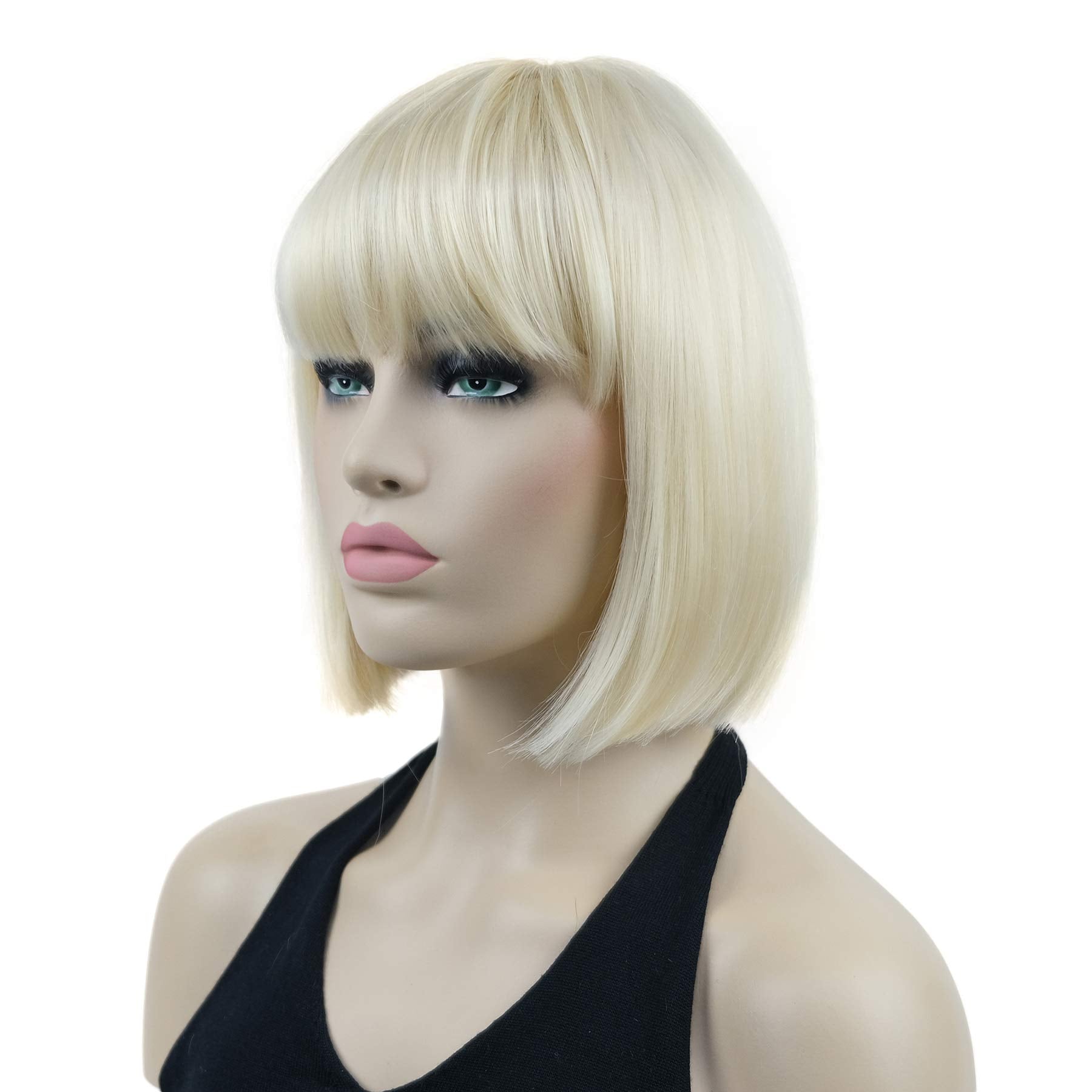 Lydell 8'' Straight Short Bob Hair Flat Bangs Cute Central Dot Skin Top Heat Resistant Synthetic Wigs (613 Blonde)