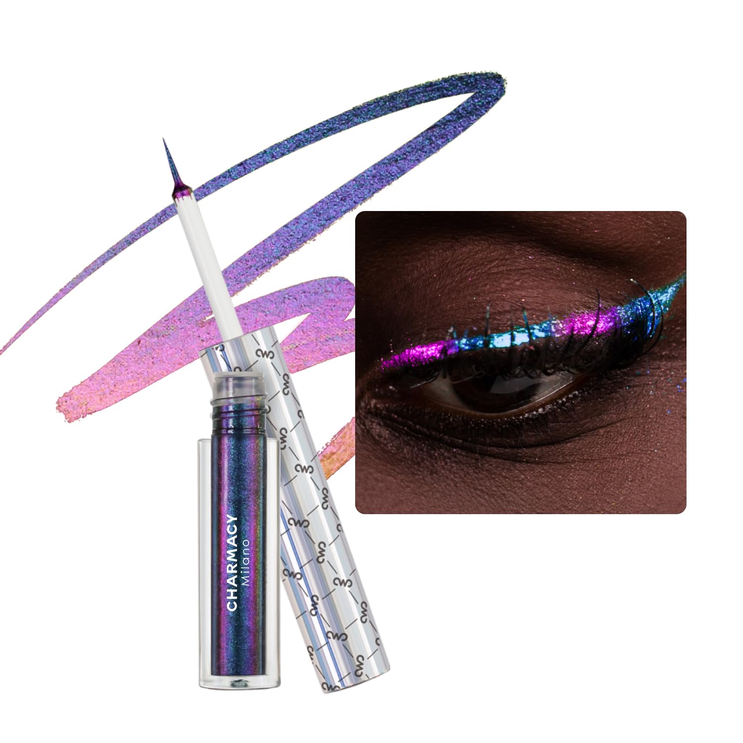 Charmacy Chameleon Glitter Liquid Eyeliner, Metallic Shade Color Shift Eye Liner, Highly Pigmented, 24H Long-Lasting, Waterproof