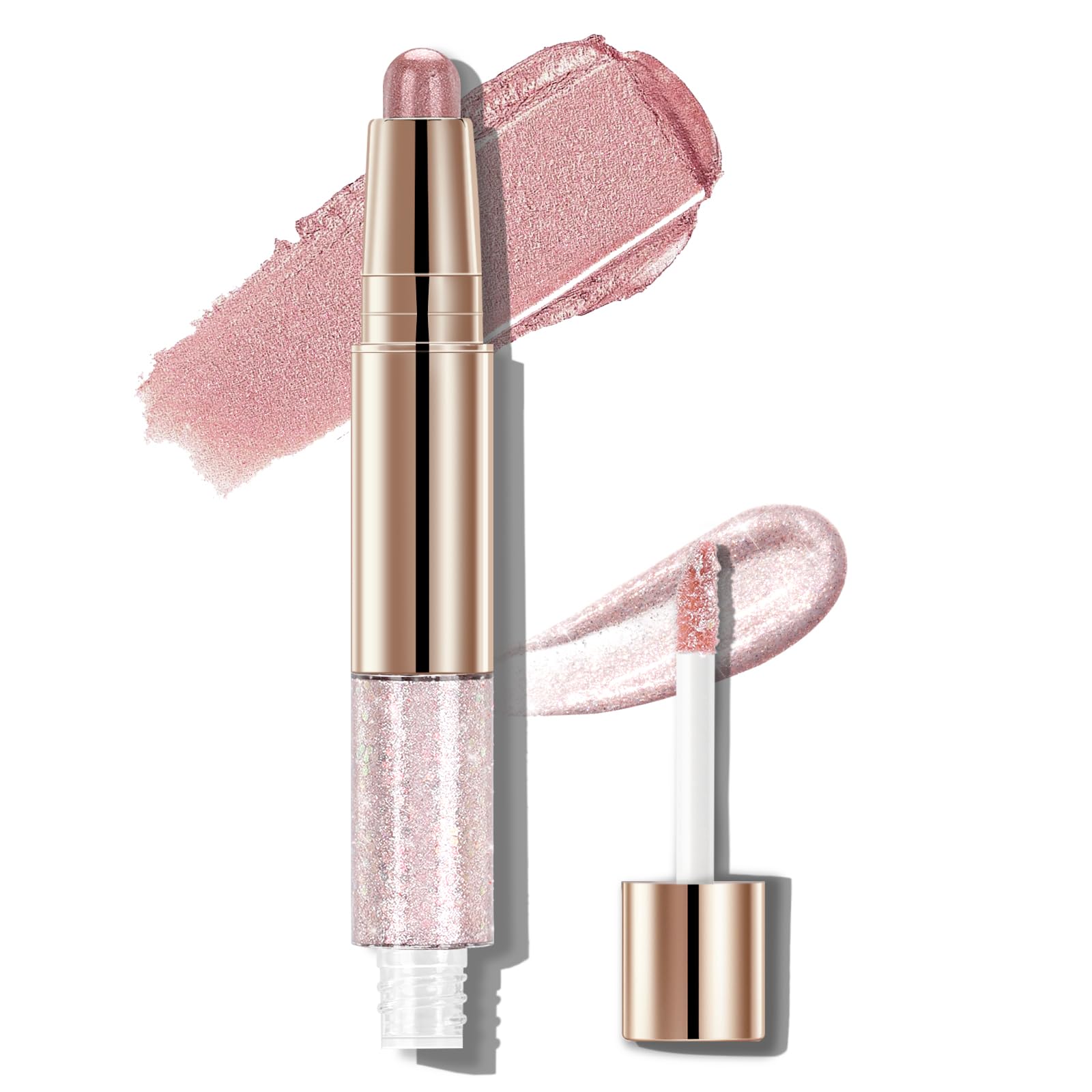 2 Colors DualEnded Glitter Eyeshadow Stick, 2 in 1 Cream Metallic Shimmer Eye Shadow Pencil, CreaseResistant LiquidtoPowder 