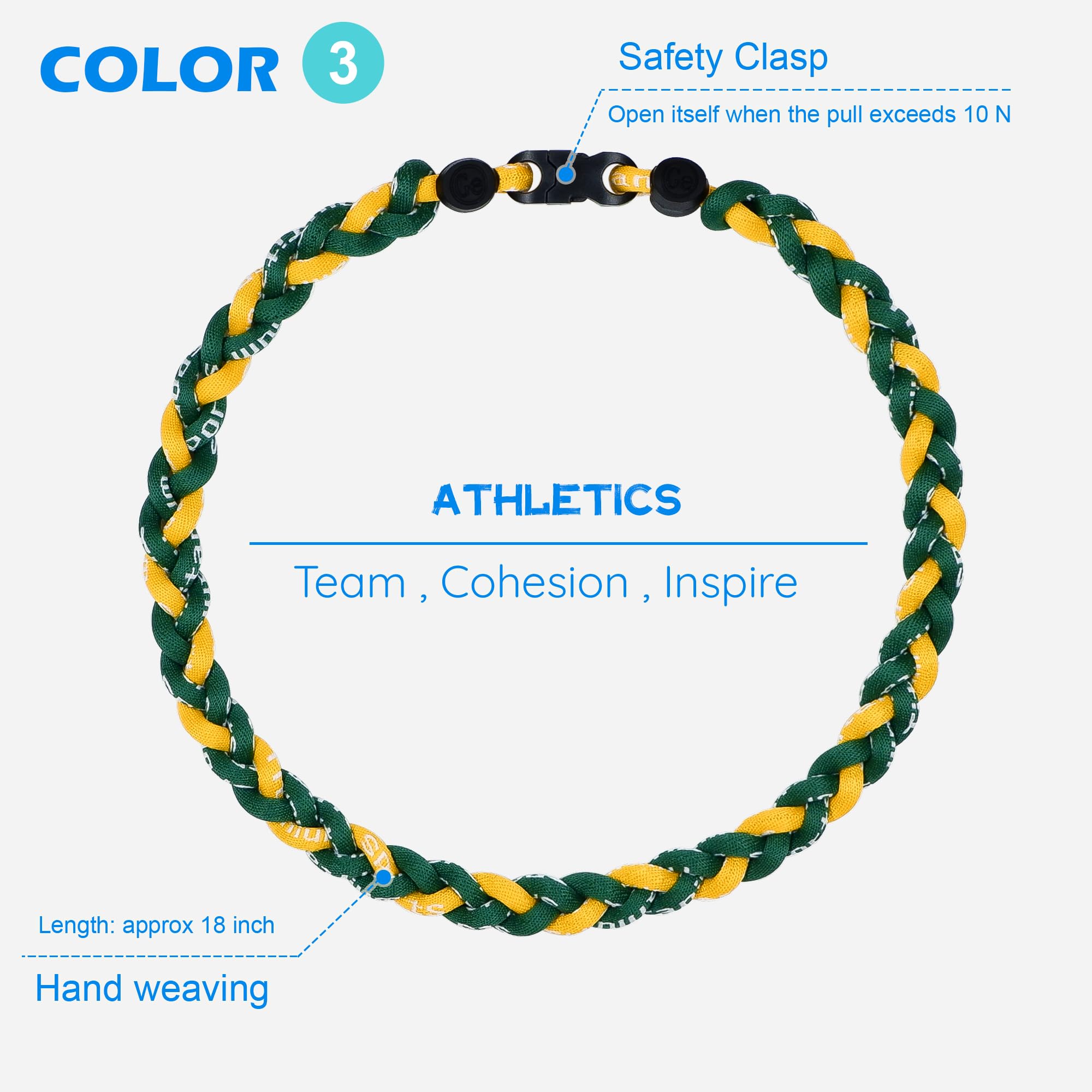 SUPBOMM 3 pcs Baseball Rope Necklaces, League Team Colors Braided Necklace, Baseball Team Gifts, Athletics