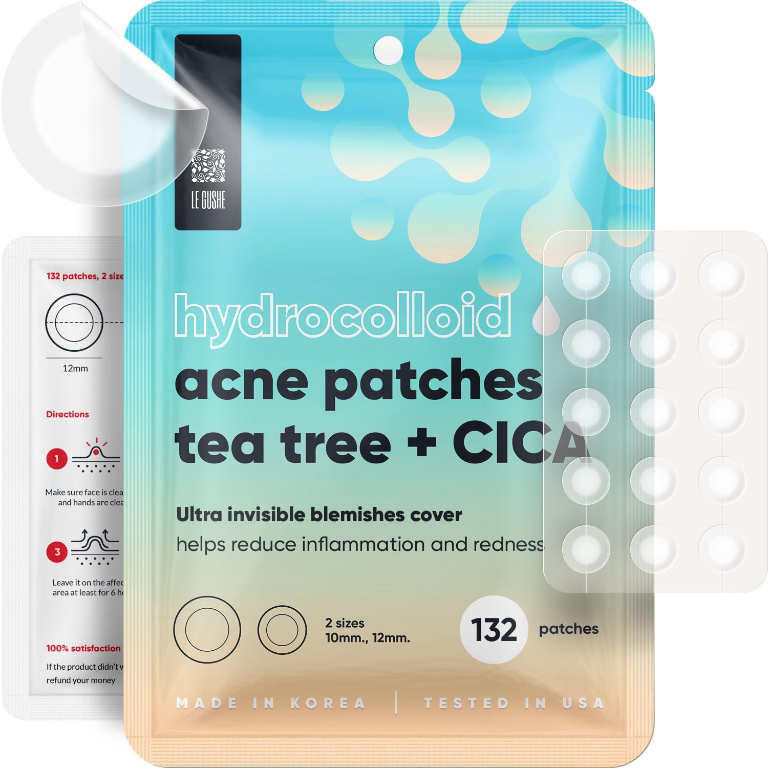 Le Gushe Pimple Patches For Face (132 Dots) - Hydrocolloid Acne Patch For Zits And Blemishes - Invisible Spot Cover Stickers For