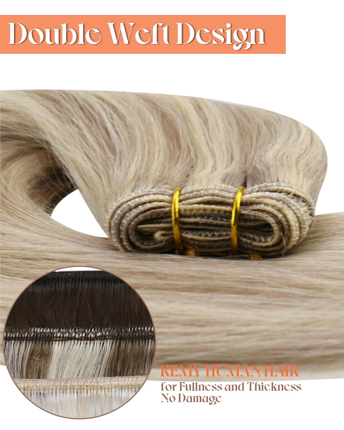 Sunny Hair Sew in Hair Extensions Real Human Hair Blonde 14inch Weft Hair Extensions Human Hair Ash Blonde Highlights Bleach Blo