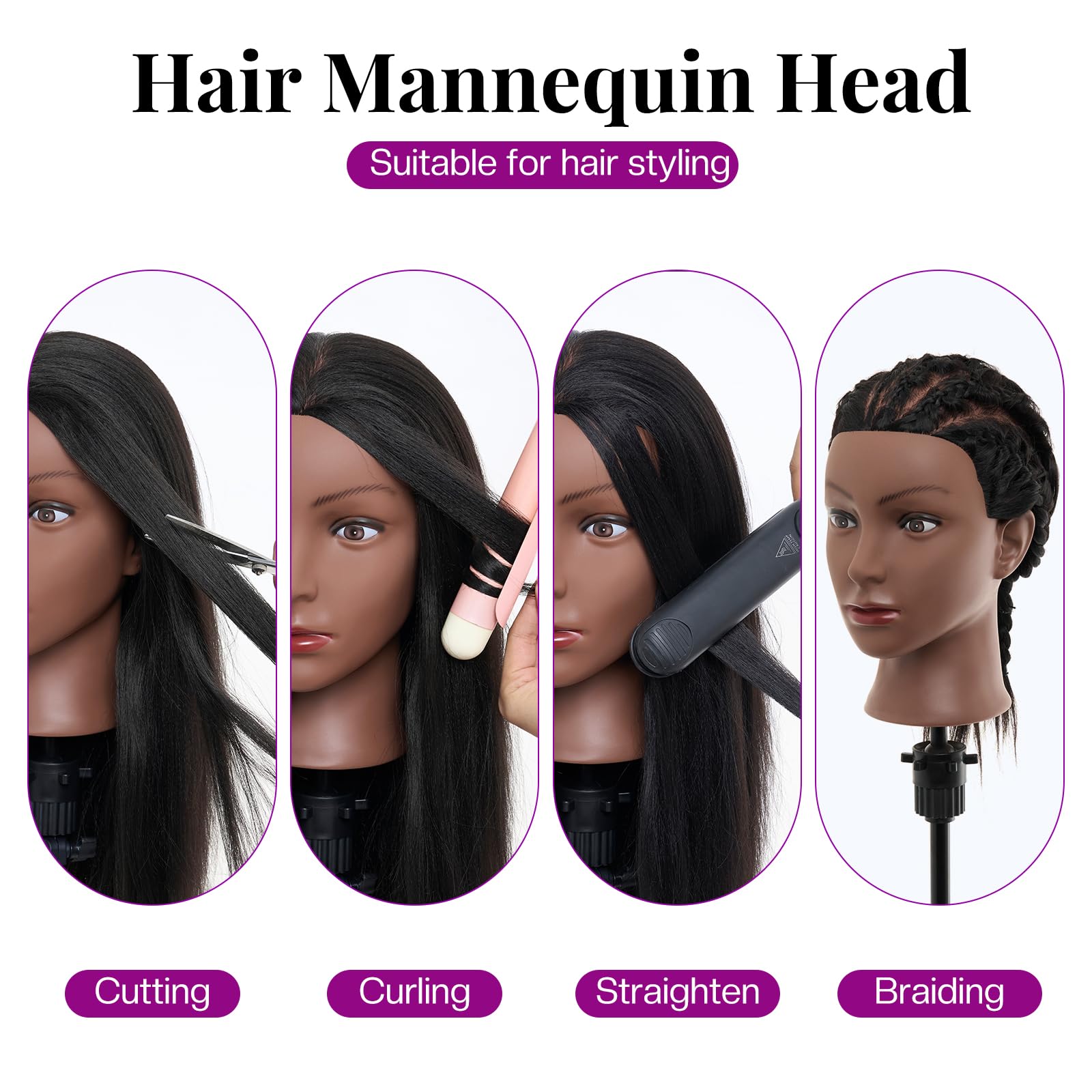 28Inch 60% Real Hair Makeup Mannequin Head, Cosmetology Mannequin Head With Hair For Makeup Braiding Curling Cuting,Makeup Doll