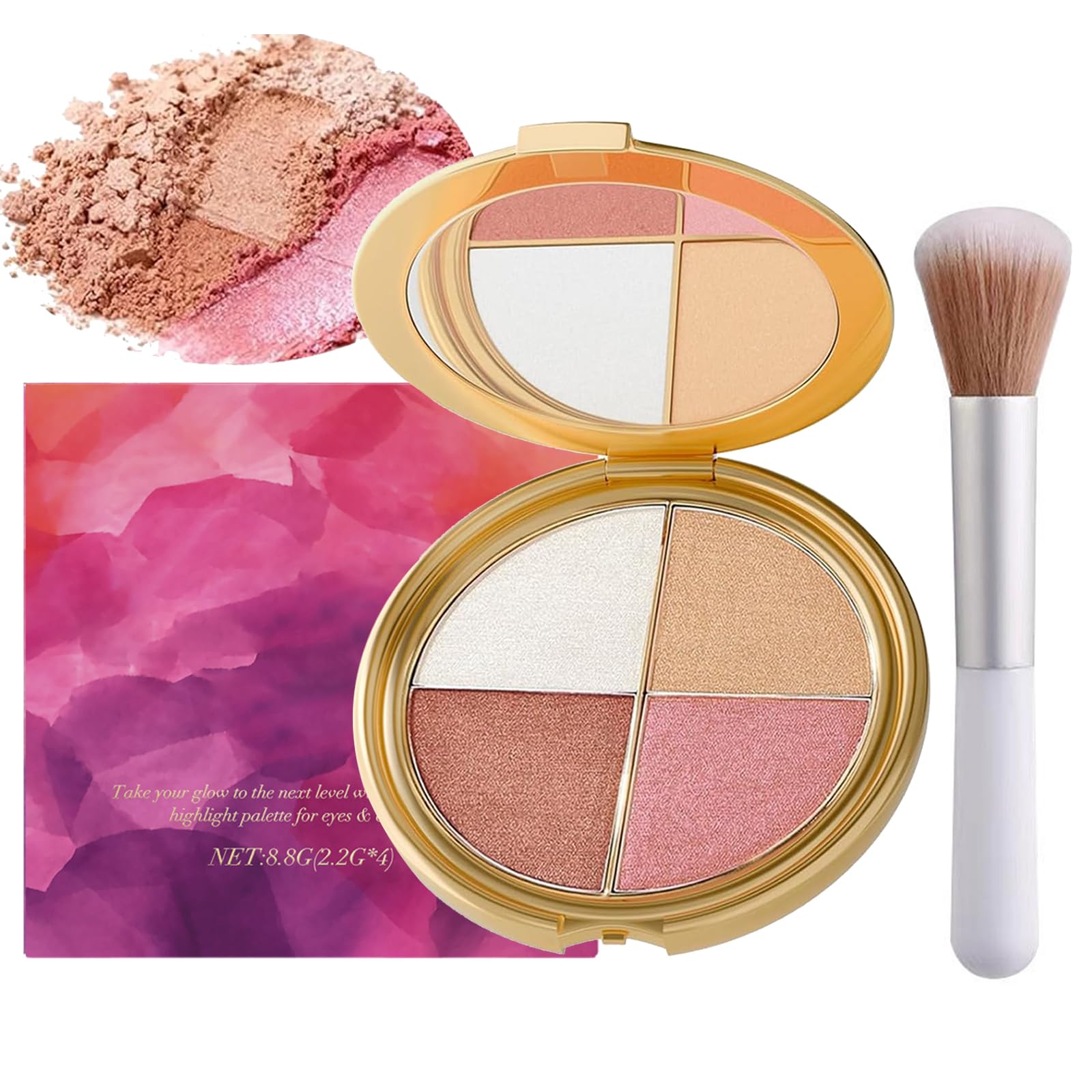 4In1 Eye & Cheek Palette, Blush Highlighter with 1 PCS Brush