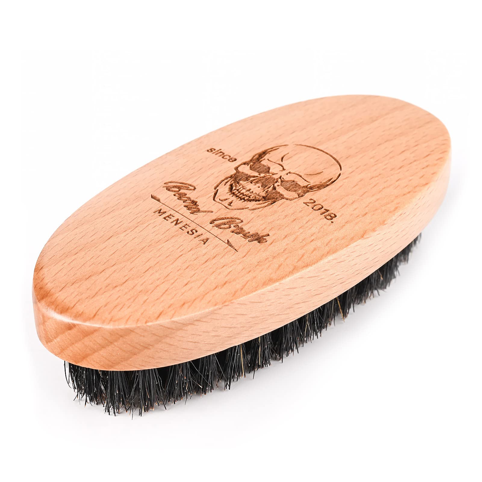 Menesia Boar Bristle Hair Beard Brush for Men, Pocket Travel Men 's Wooden Small Soft Beard Brush (Skull)