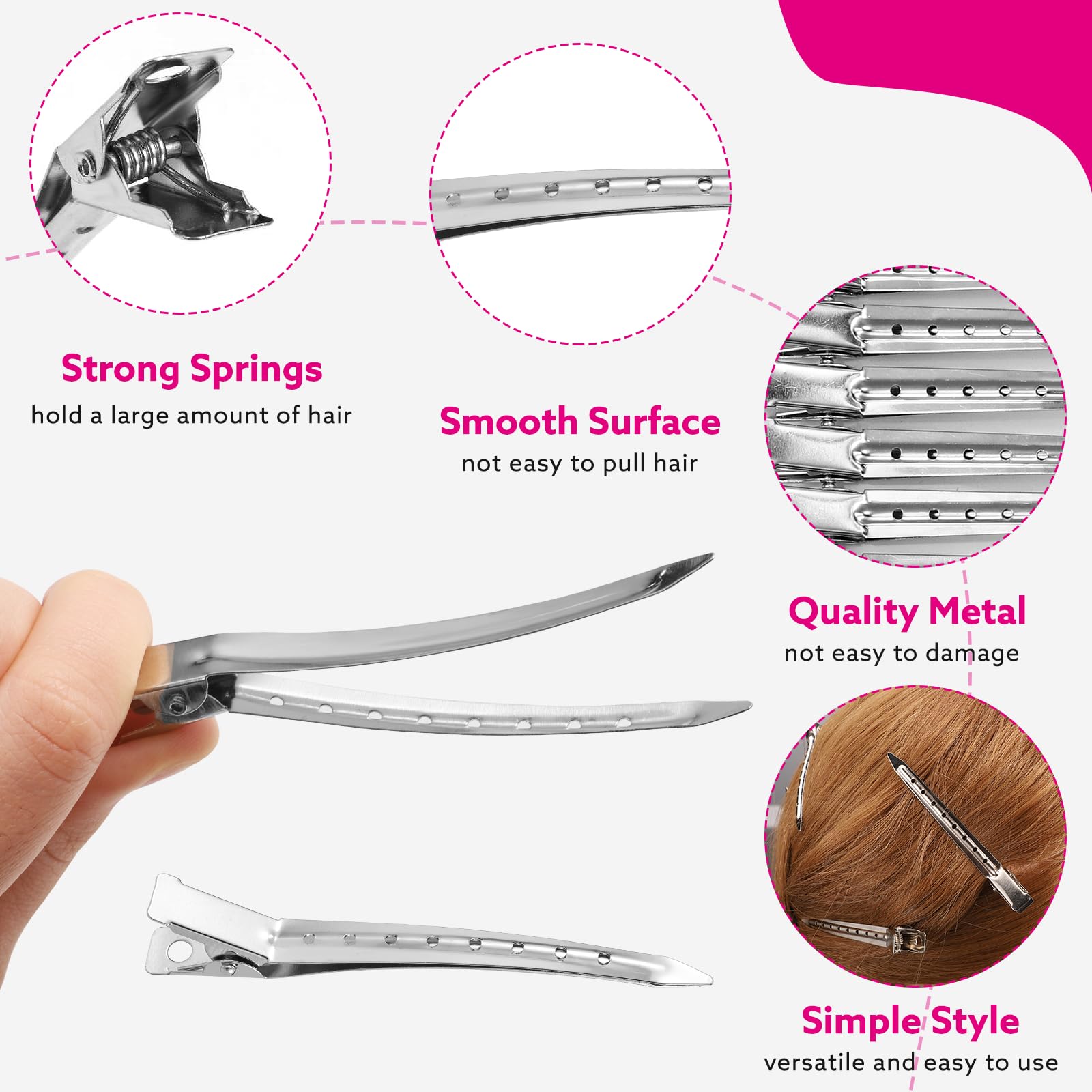 30 Pack Metal Hair Clips, 3.54 Inch Metal Duckbill Hair Clips No Crease Hair Clips For Women Hair Styling