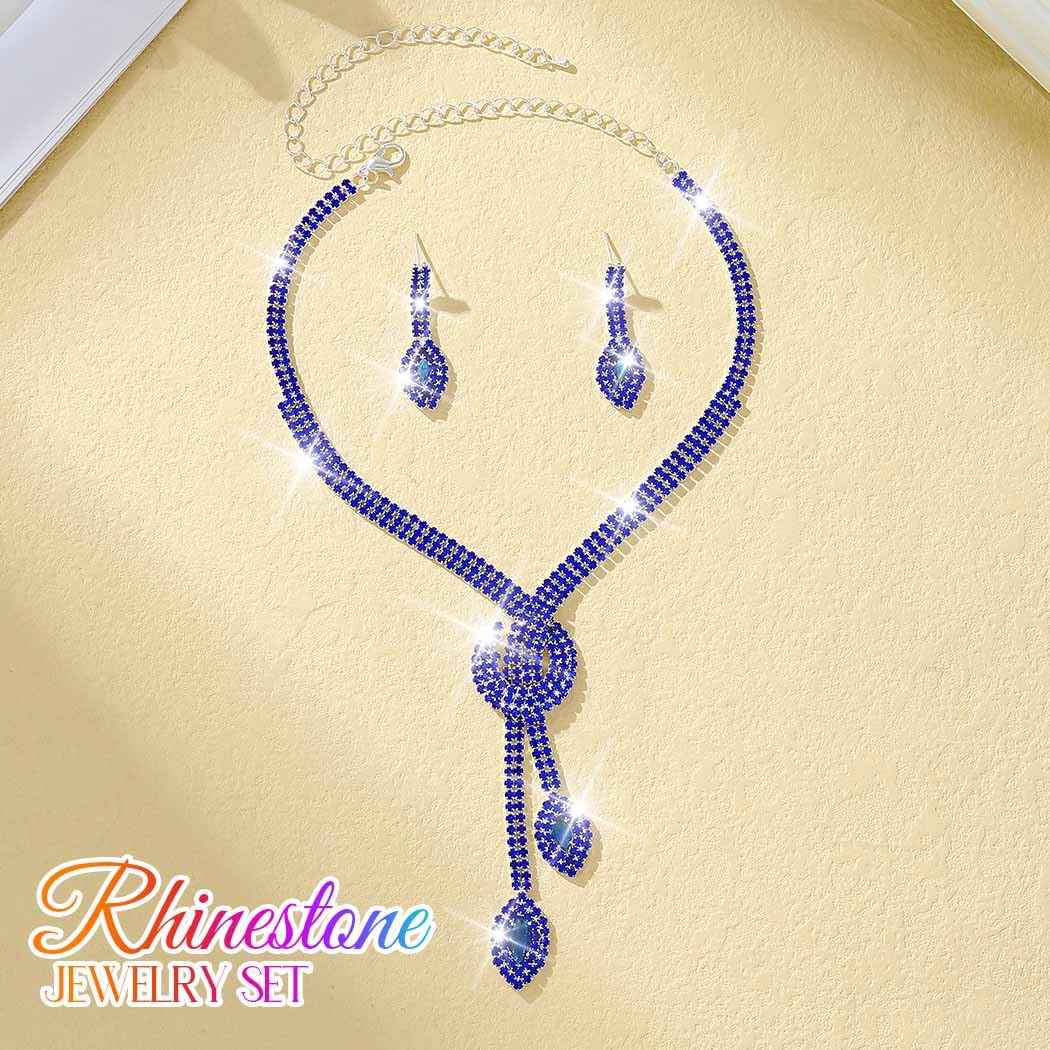 Unicra Blue Rhinestone Bridal Wedding Jewelry Set Crystal Necklace Earrings Sets Formal Prom Costume Jewelry Sets for Women and