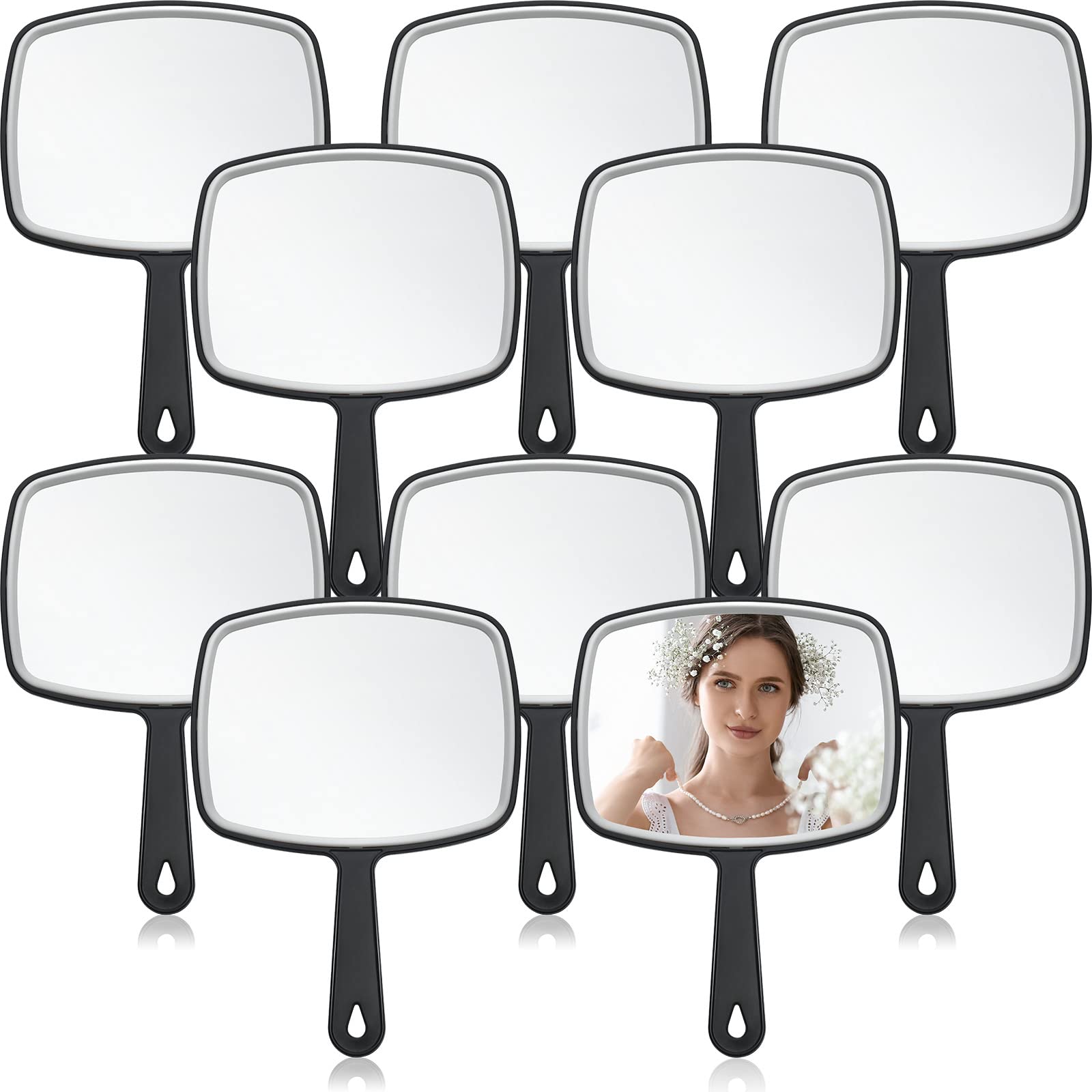 Qunclay 10 Pcs Large Hand Mirror Handheld Mirror with Handle Multi Purpose Barber Mirror with Distortion Free Reflection for Van