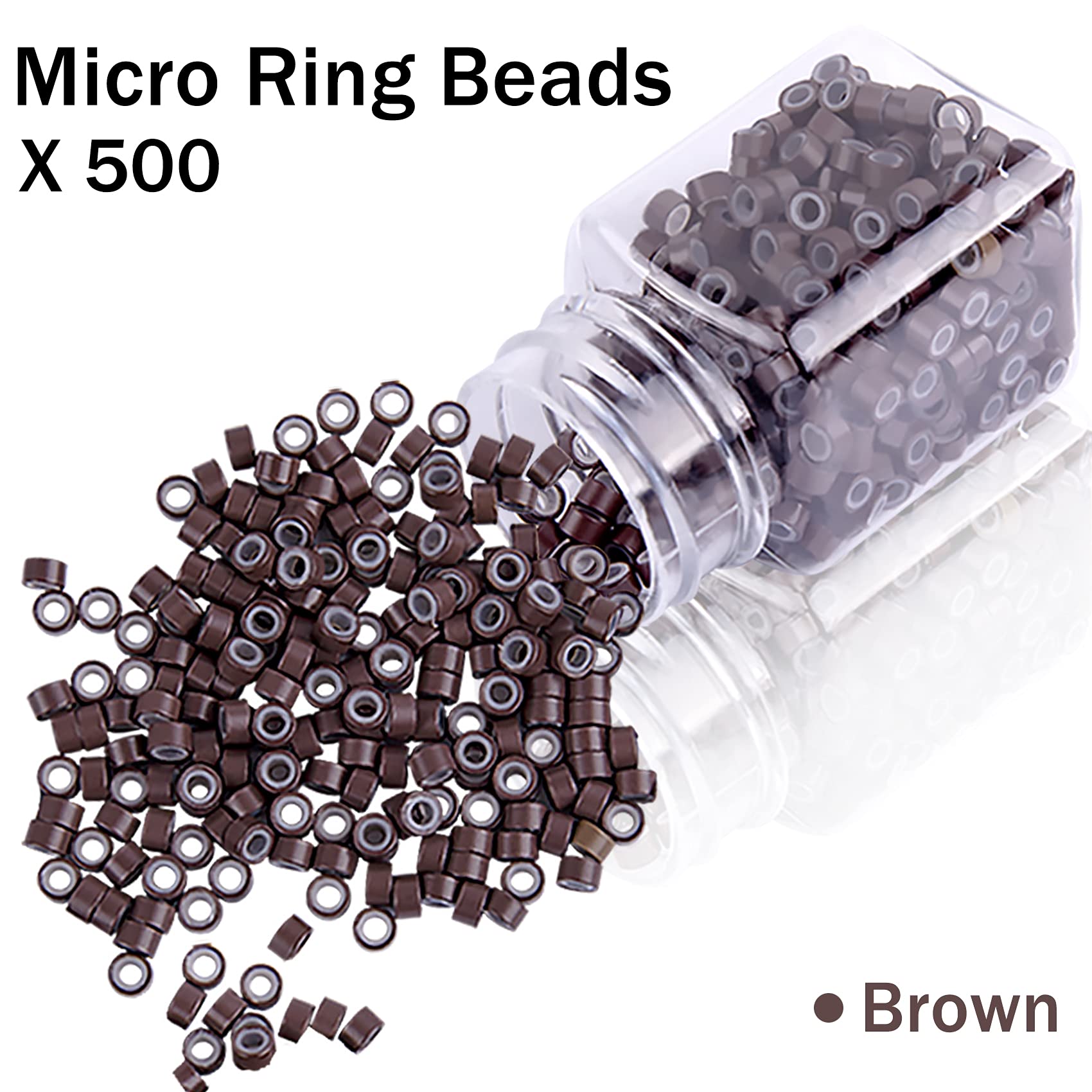 Duufin Hair Extensions Kit 500 Pcs Brown Micro Ring Beads 1 Micro Beads Plier 2 Hook Needle Pulling Loop 4 Plastic Alligator Hai