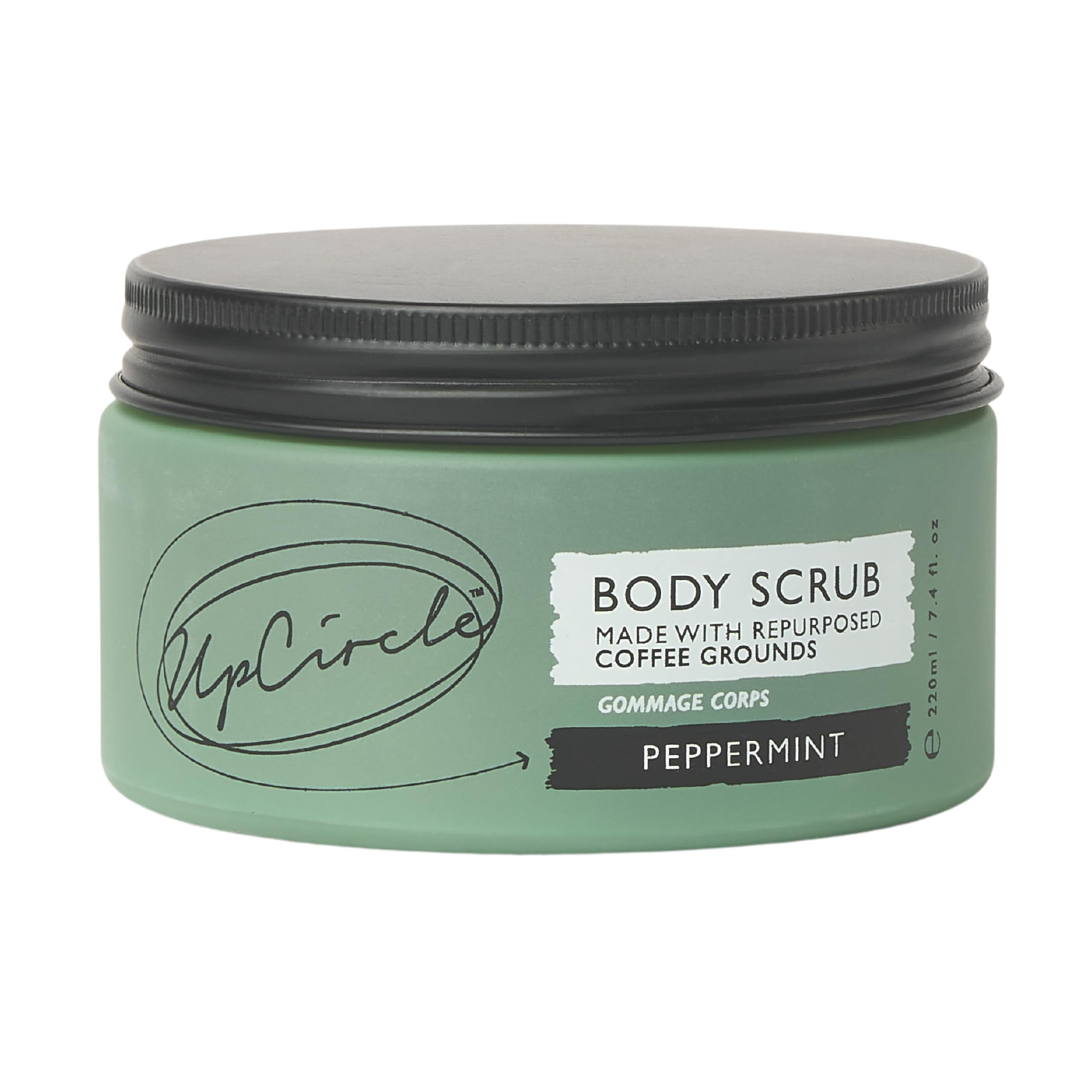 UpCircle Exfoliating Coffee Body Scrub with Peppermint 220ml - Sea Salt, Eucalyptus + Coconut Oil - Exfoliates Your Skin + Impro
