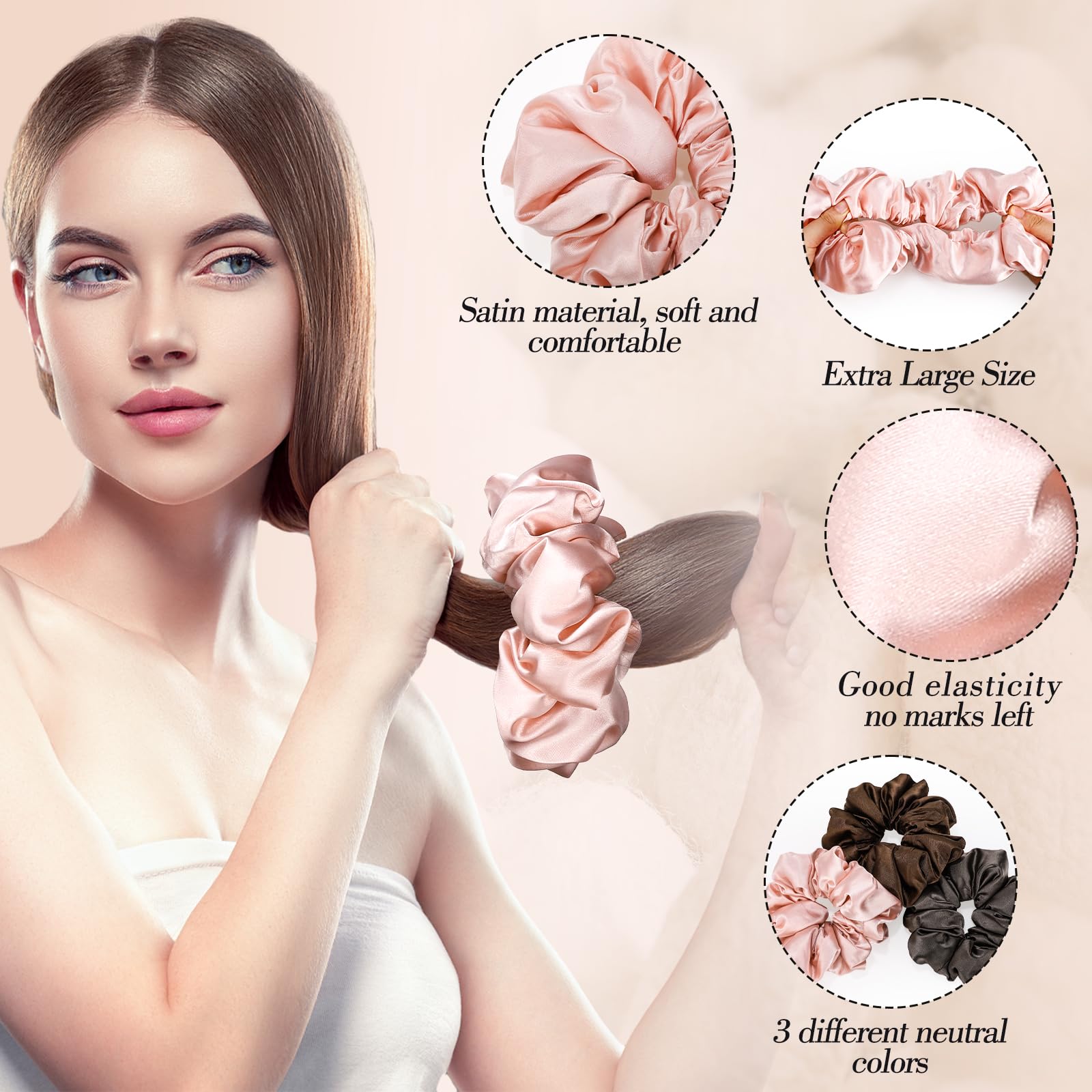 3Pcs Large Satin Hair Scrunchies, Sleepy Hair Tie for Women Girls Large Pillow Satin Scrunchies for Thick Curl Stocking Stuffers