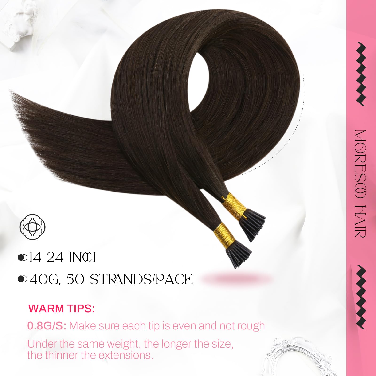 Moresoo I Tip Hair Extensions Human Hair 24 Inch Straight Itip Human Hair Extensions Darkest Brown Itip Hair Extensions Real Hum
