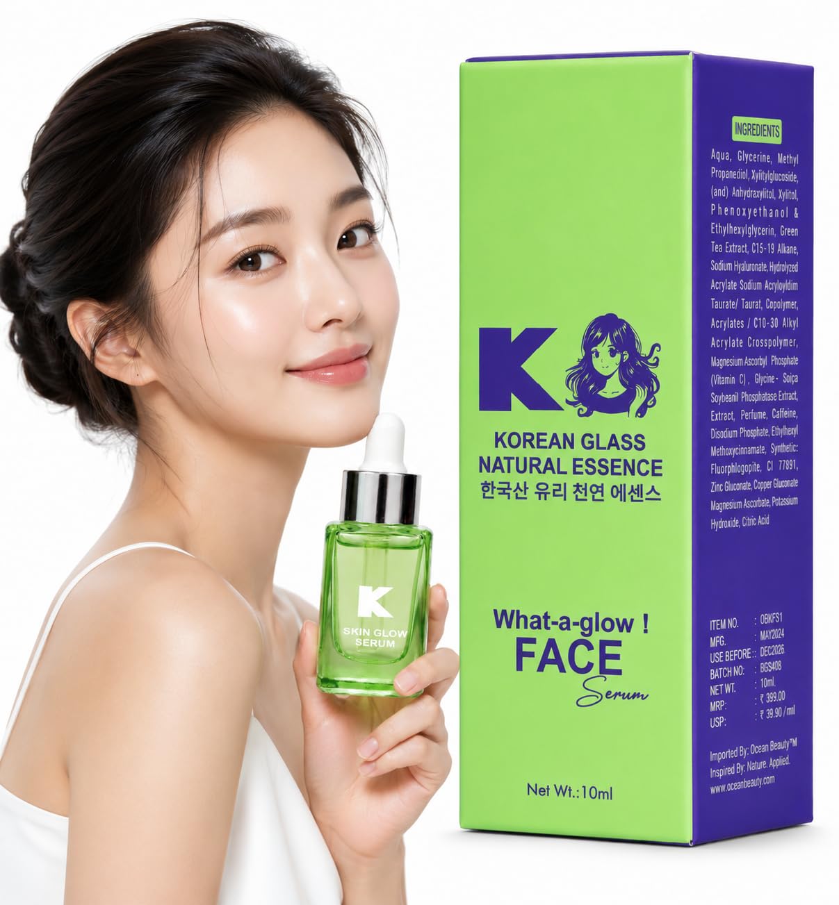 Korean Glass Skin Glow Face Serum For Women & Men | Hydrating & Brightening Serum With Vitamin C, Green Tea Extract & Hyaluronic