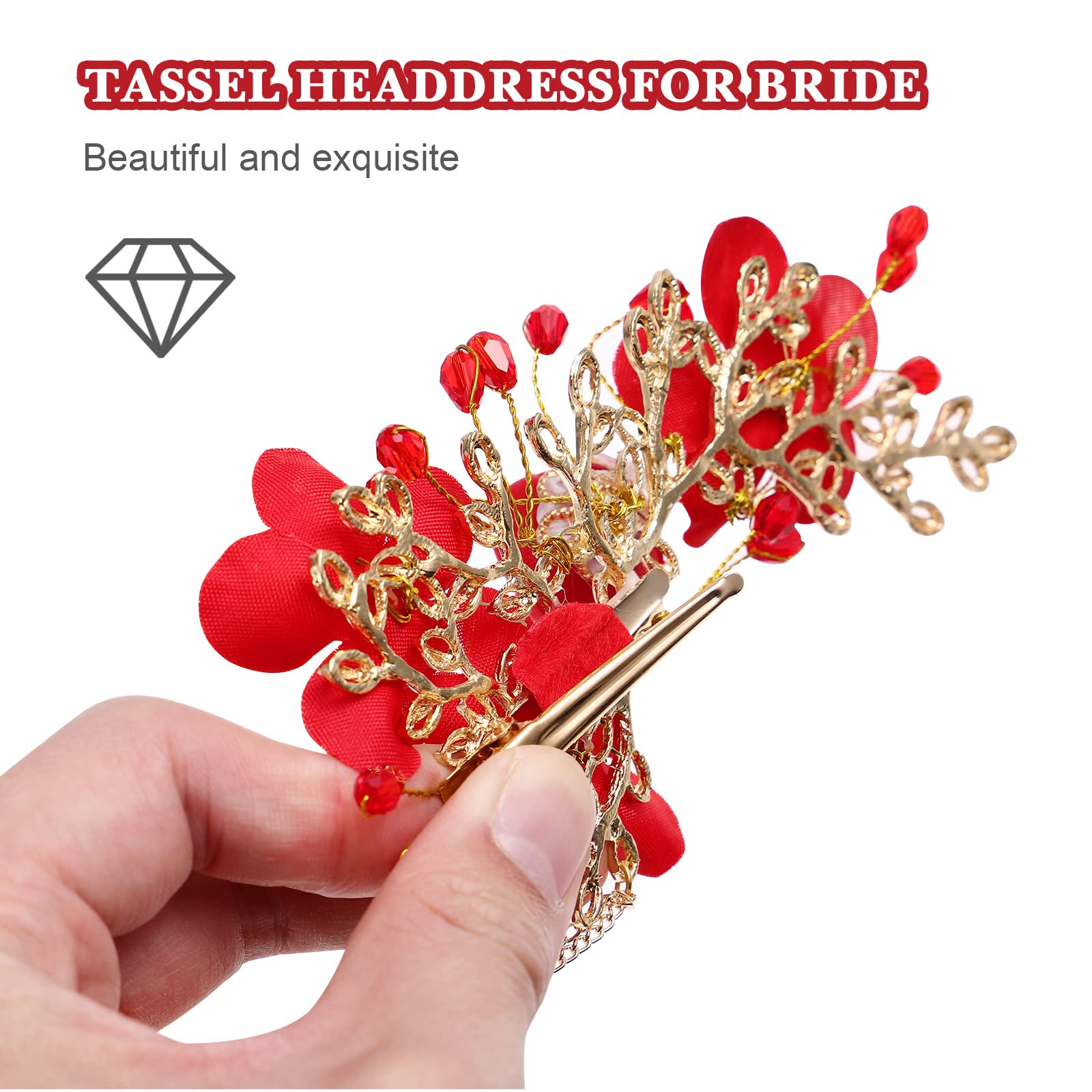 Beaupretty 1 Pair Bridal Tassel Hairpins Flower Pearl Rhinestone Chinese Traditional Style Hair Clip Headdress Festive Wedding H