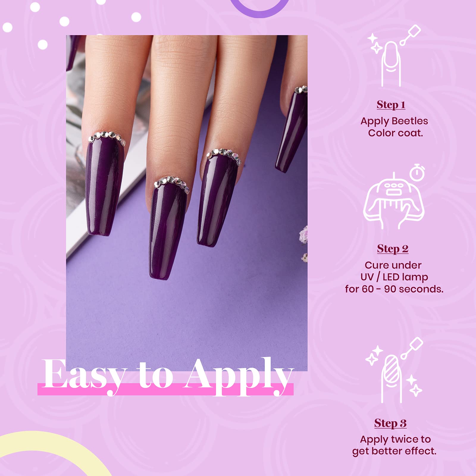 Beetles Purple Gel Nail Polish Set, 6 Colors Gel Polish Purple Glitter Pastel Pink Lavender Nail Polish Soak Off U V Led Gel Nai