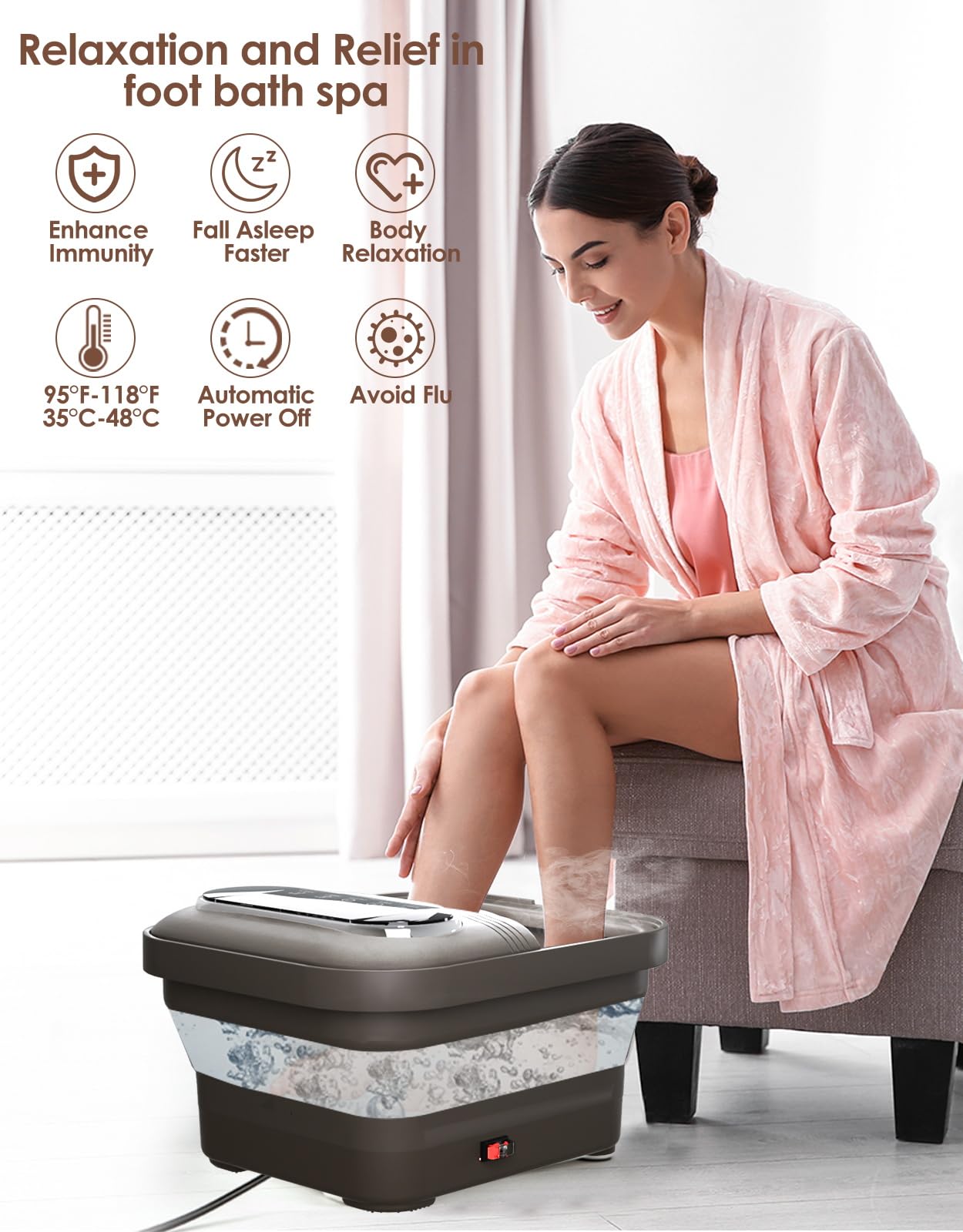 OOAMBB Collapsible Foot Spa Massager with Heat & Bubble Control, Grey, XL Touch Screen, Model 465fb34c-12a1-4e84-9604-740bf