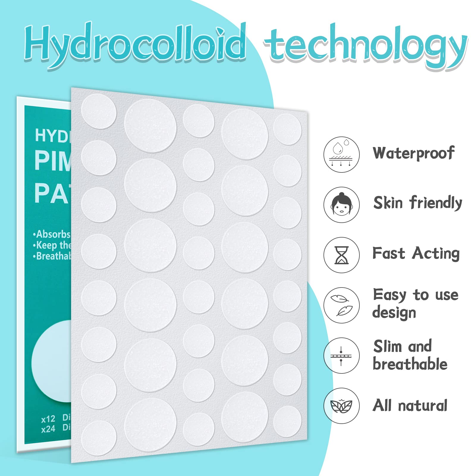 Pimple Patches for Face 180 Counts Hydrocolloid Acne Patches for face Invisible Zit Patches Acne Spot Treatment/Blemish Patches