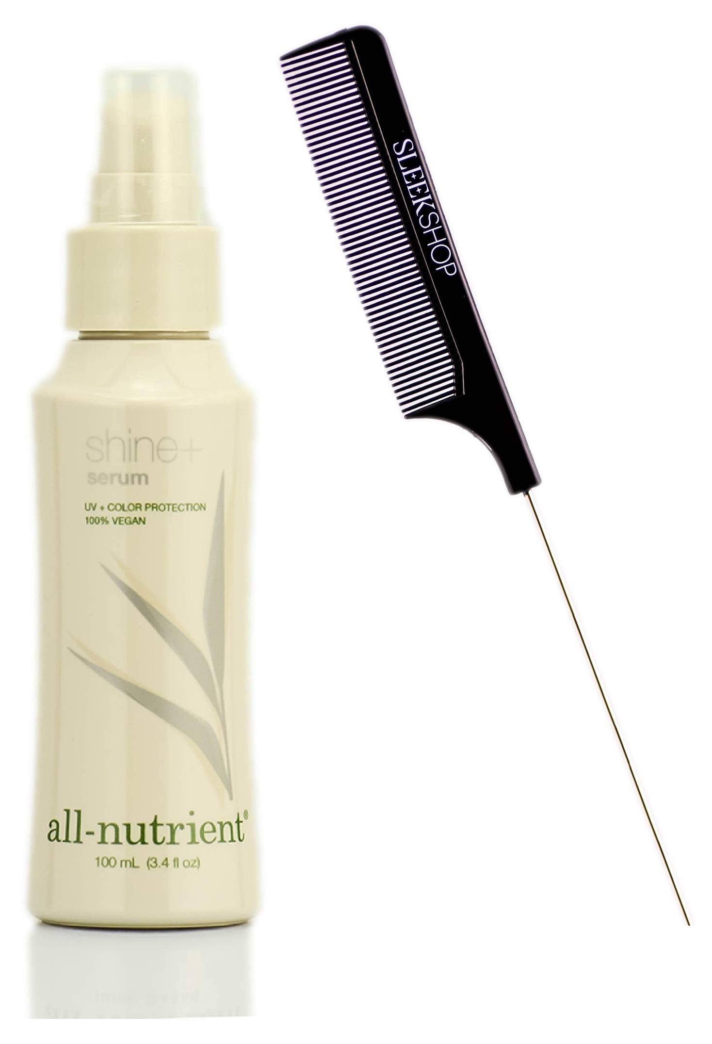 All Nutrient Shine + Serum, Adds Hair Gloss and Radiance (w/Sleek Comb) Shine Oil, UV+ Color Protection, 100% Vegan (3.4 OZ / 10
