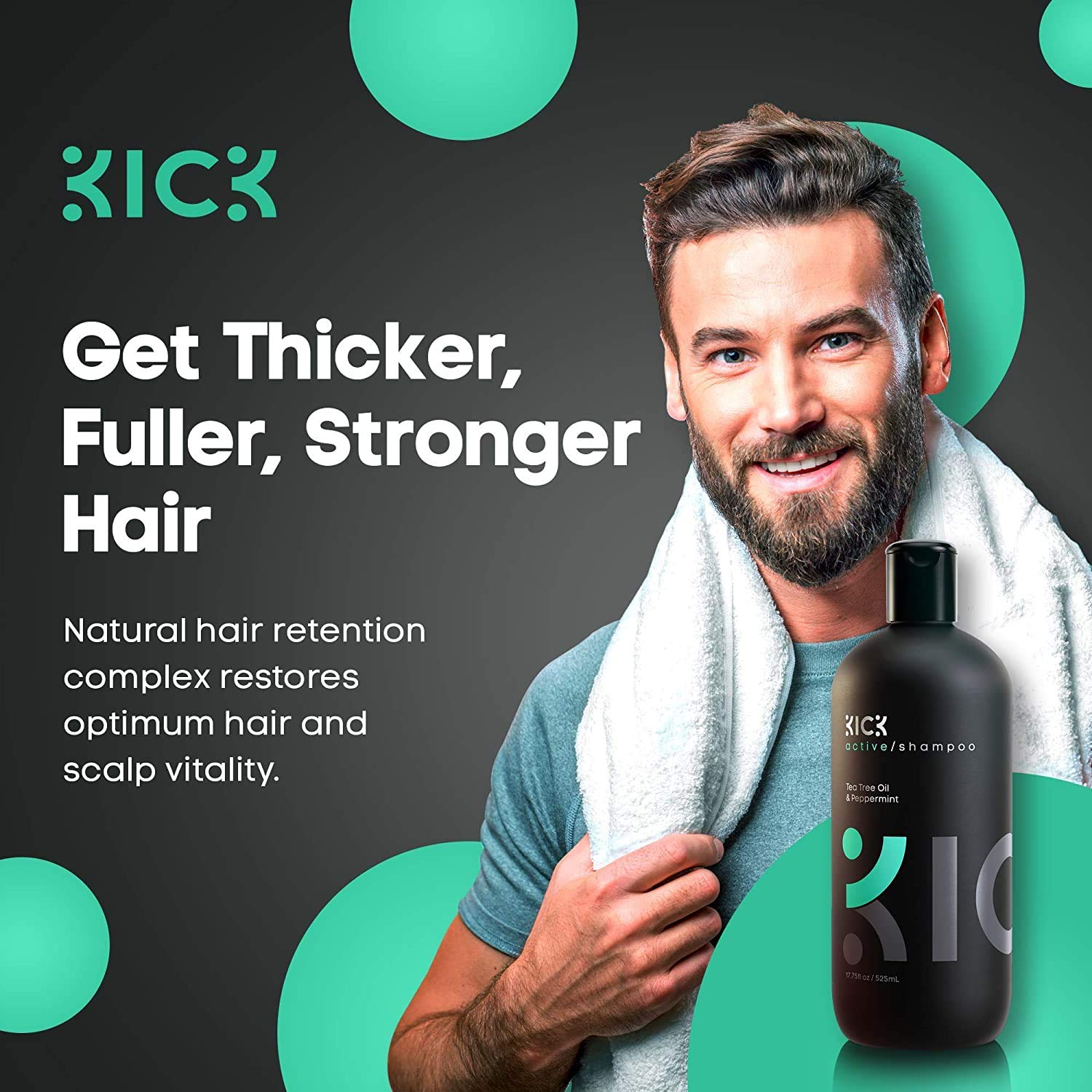 Kick Mens Shampoo - Anti Dandruff Shampoo For Men - Peppermint And Tea Tree Oil Shampoo - Dry Scalp Shampoo For Thinning Hair -