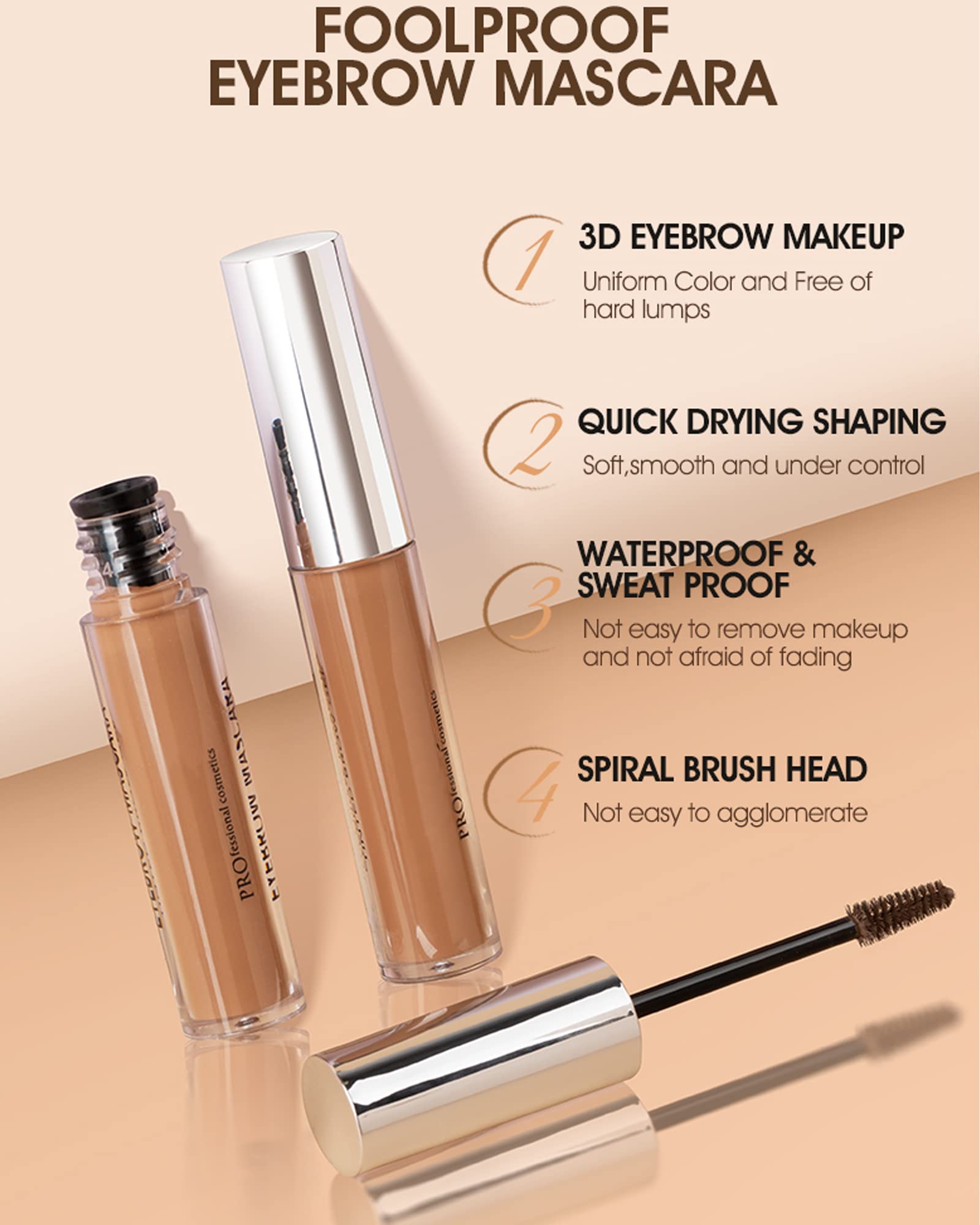 Waterproof Tinted Eyebrow Gel Auburn & Clear Eyebrow Setting Glue, Tinted Mascara Brow Cream, Long Lasting Smudge-Proof Eyebrow
